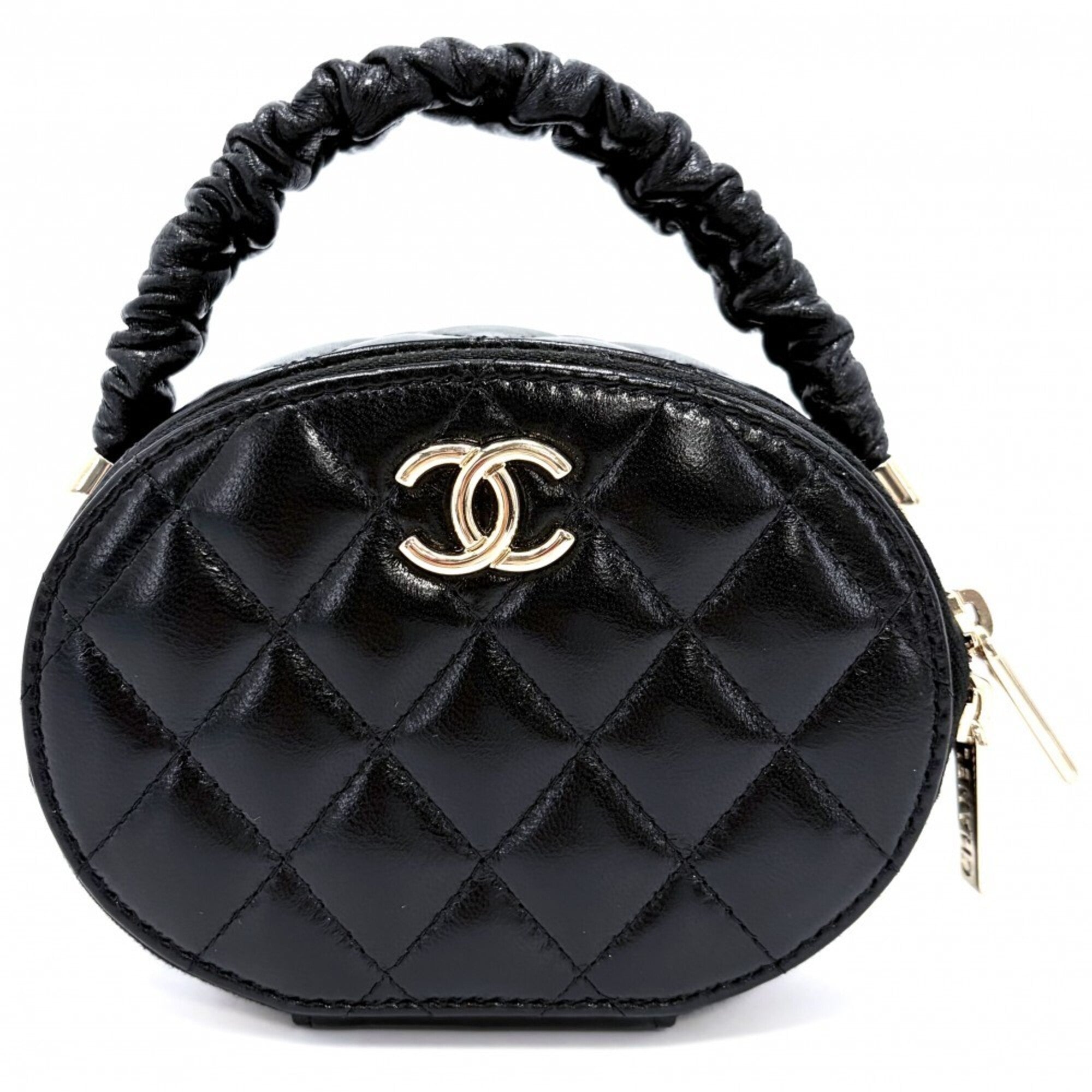 Chanel Matelasse Black Leather Handbag Vanity Bag (Pre-Owned)