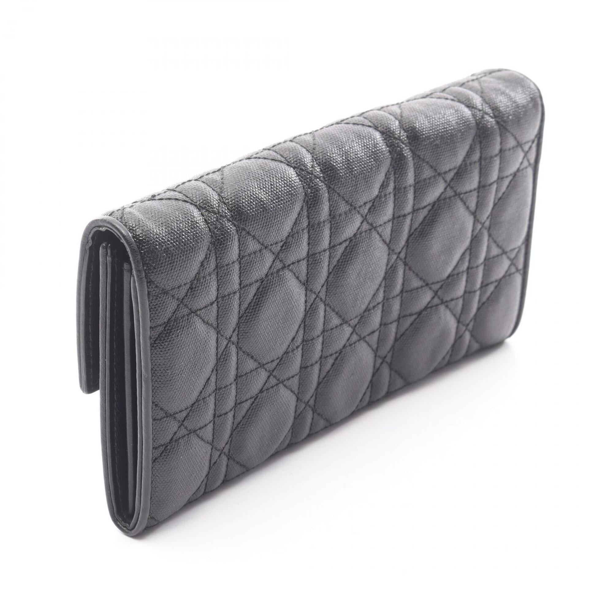 Christian Dior Black Leather Long Wallet (Bi-Fold) (Pre-Owned)