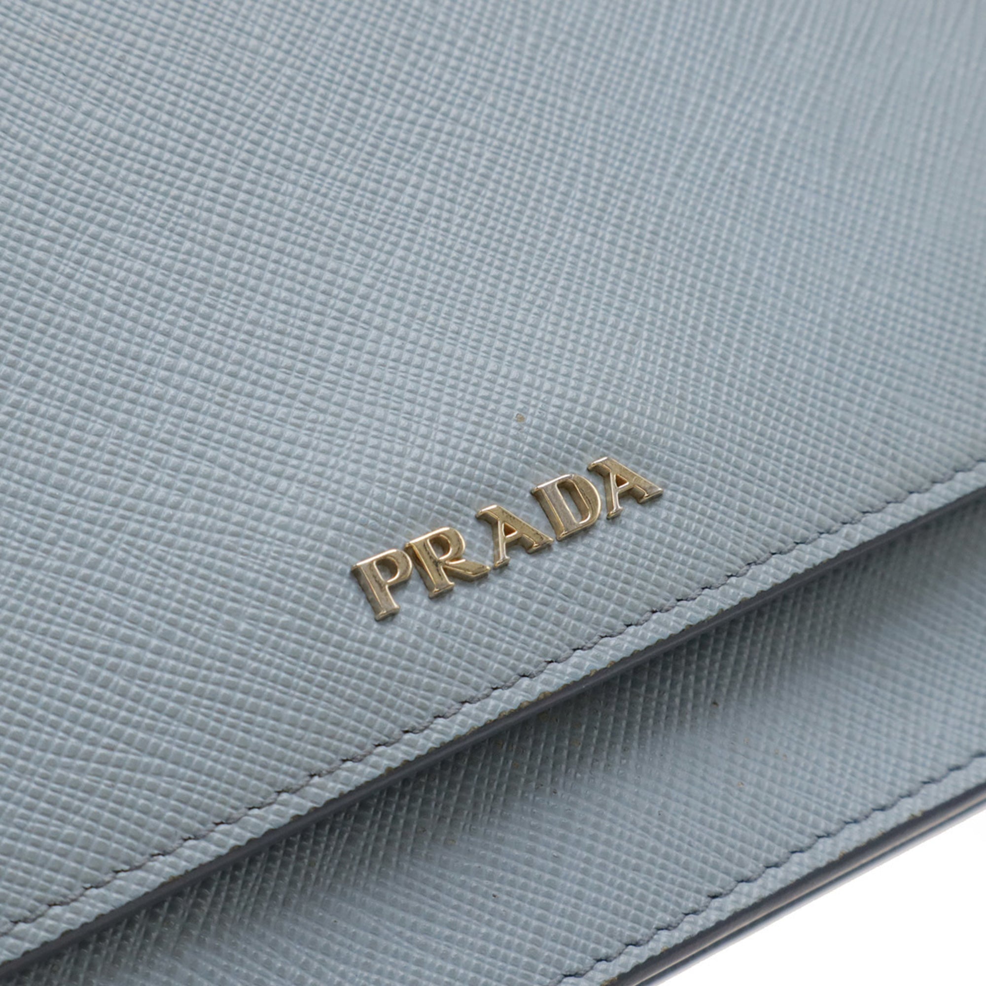 Prada Saffiano Blue Light Blue Saffiano Leather Chain/Shoulder Wallet (Pre-Owned)