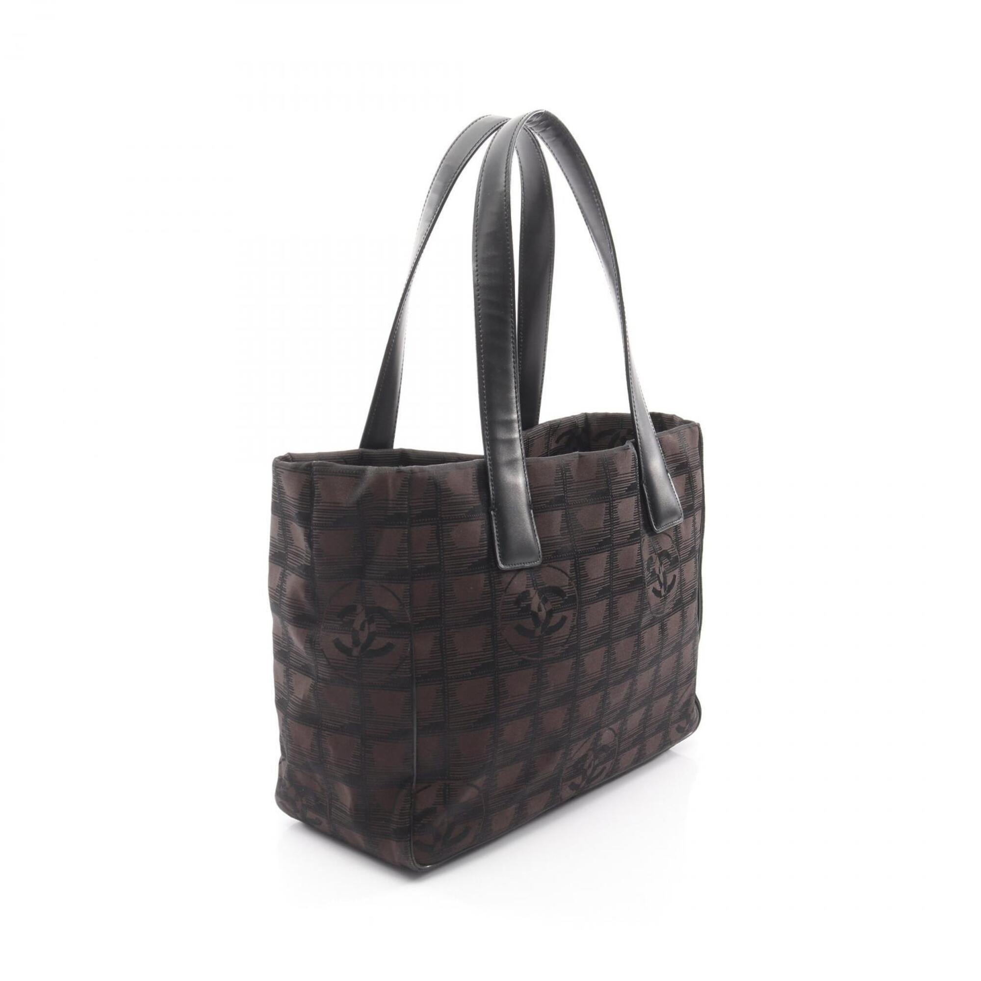 Chanel Black Brown Nylon Canvas Leather Handbag Tote Bag (Pre-Owned)