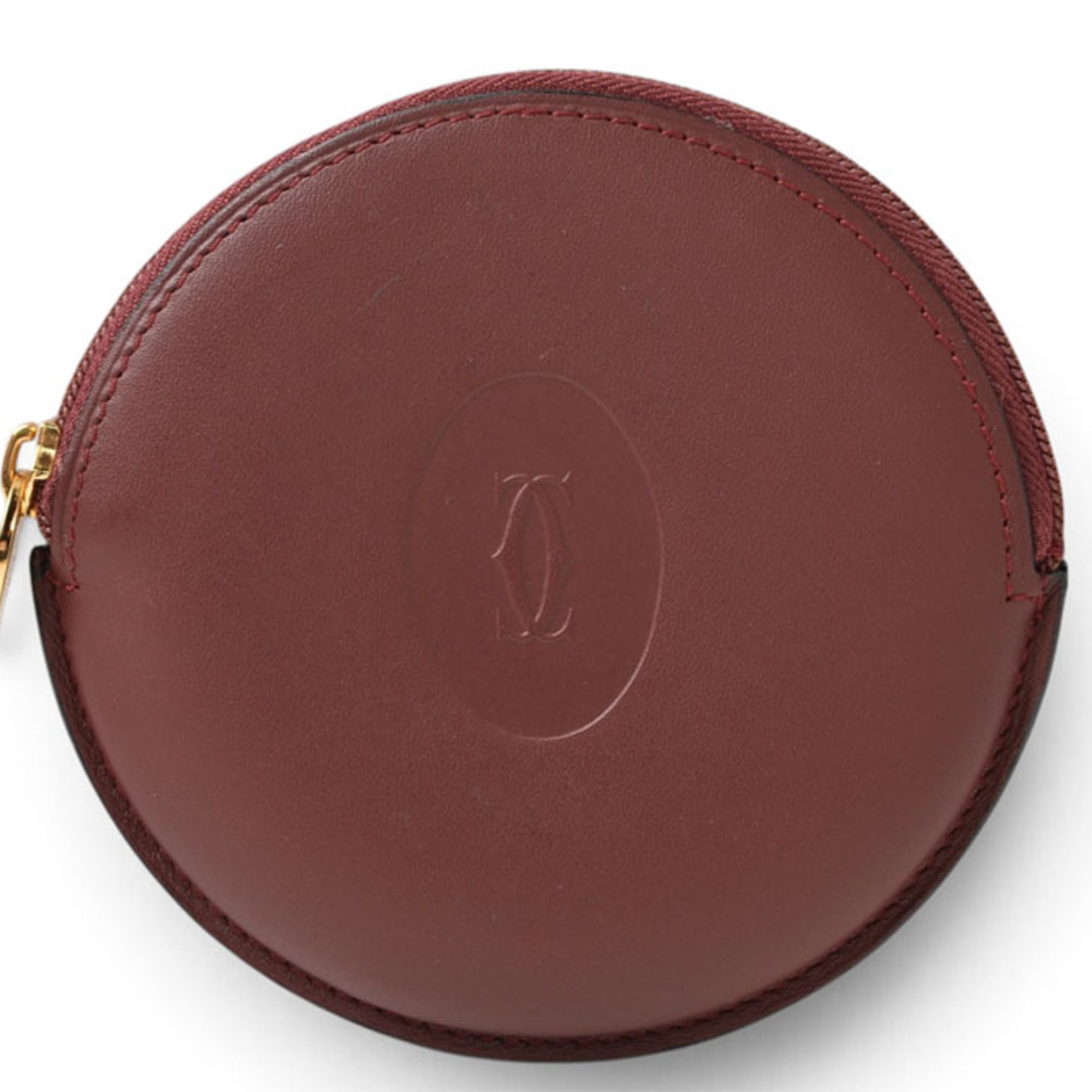 Cartier Bordeaux Leather Coin Purse/Coin Case (Pre-Owned)