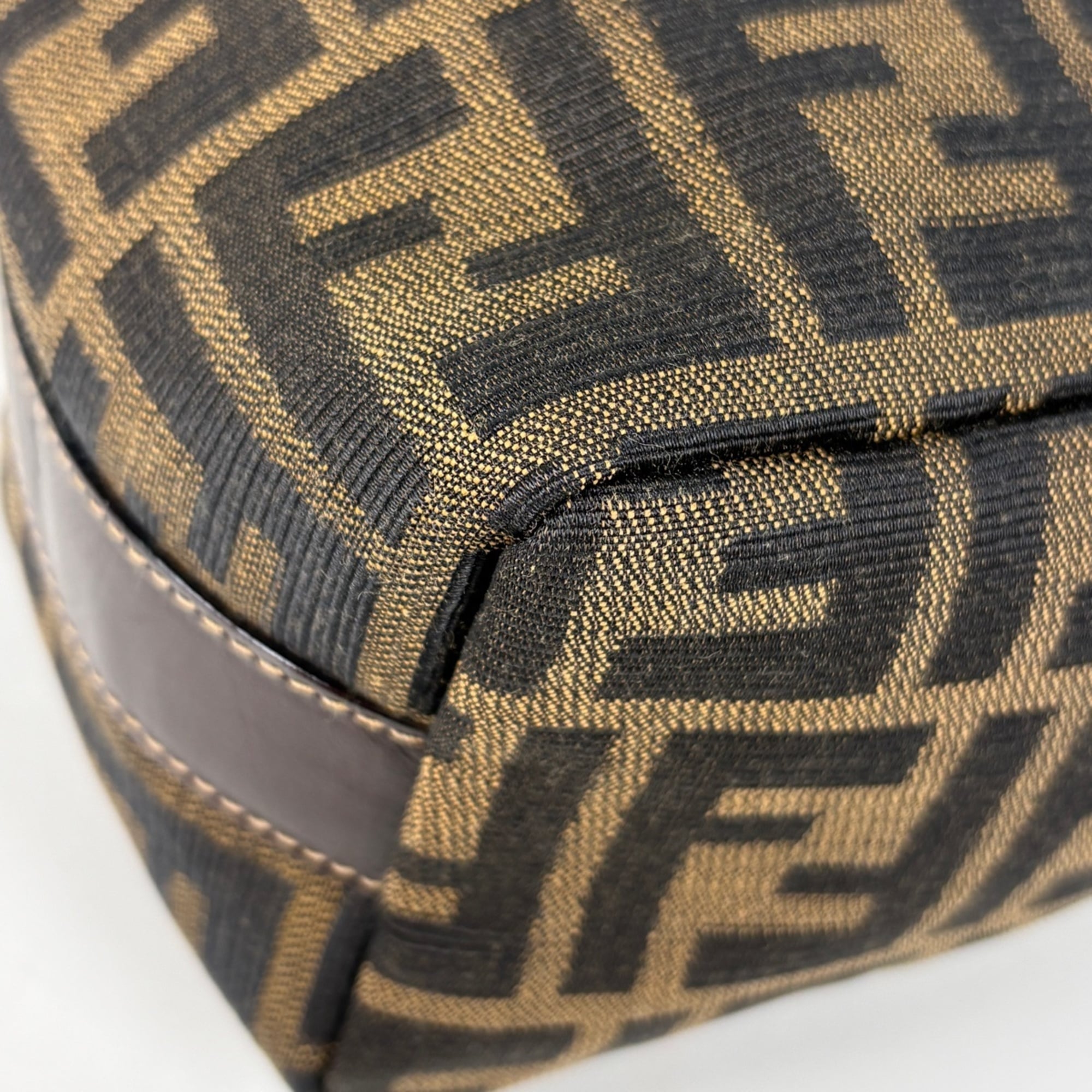 Fendi Brown Canvas Leather Handbag Vanity Bag (Pre-Owned)