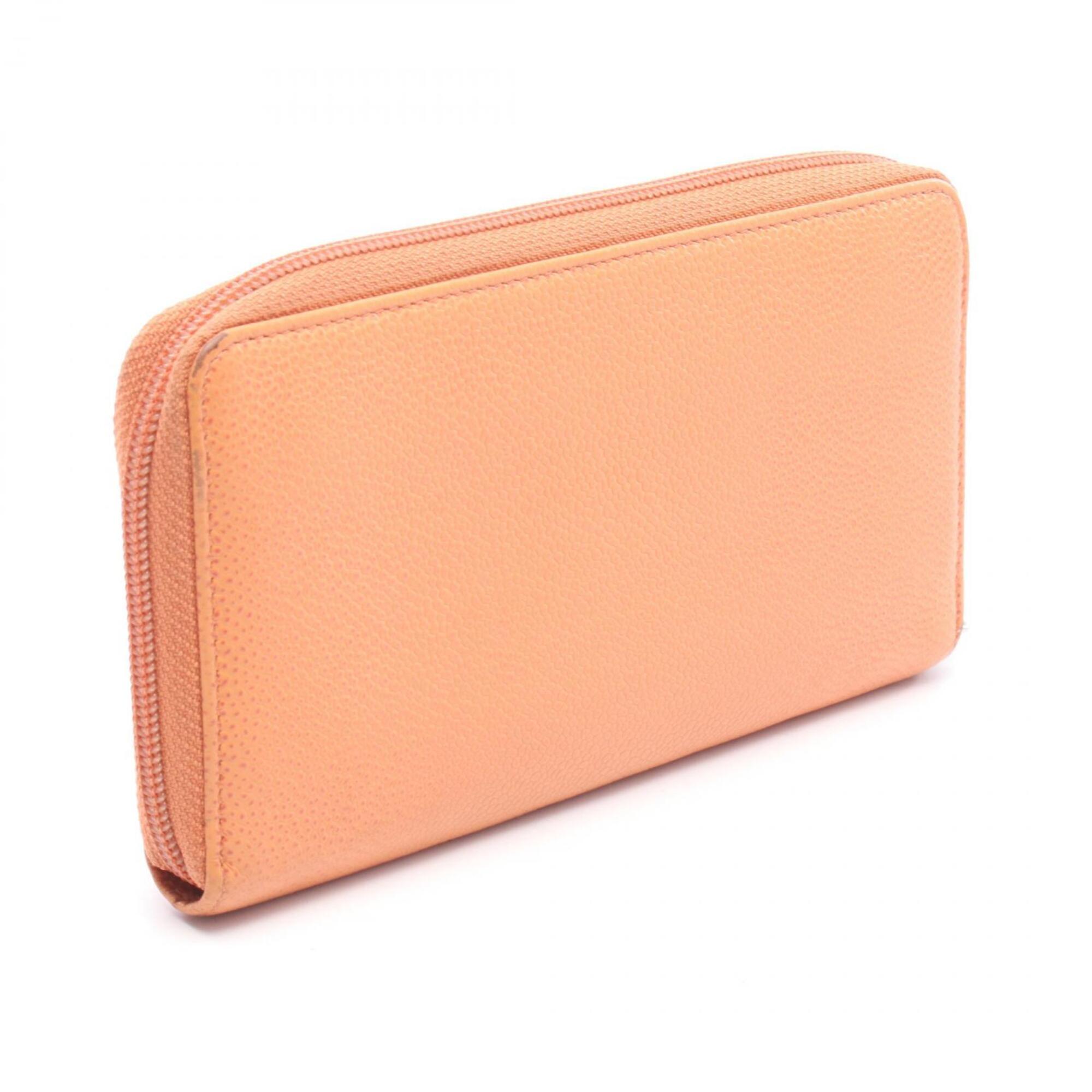 Chanel Orange Grained Calfskin Long Wallet (Bi-Fold) (Pre-Owned)