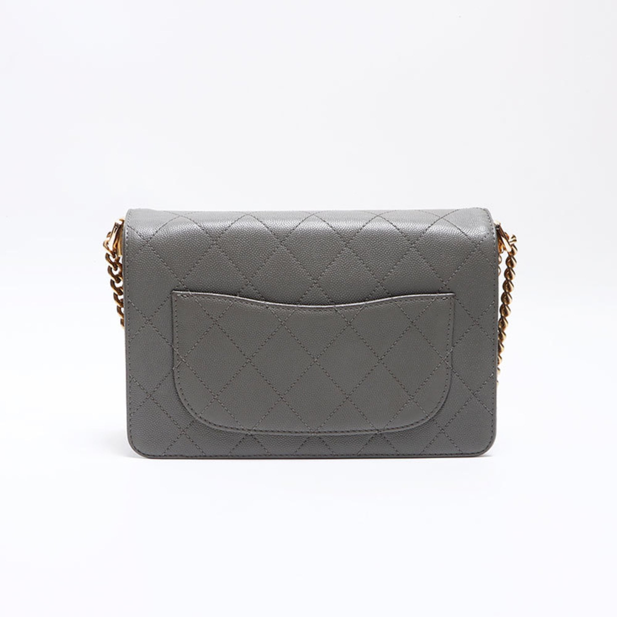 Chanel Gray Grained Calfskin Suede Shoulder Bag (Pre-Owned)