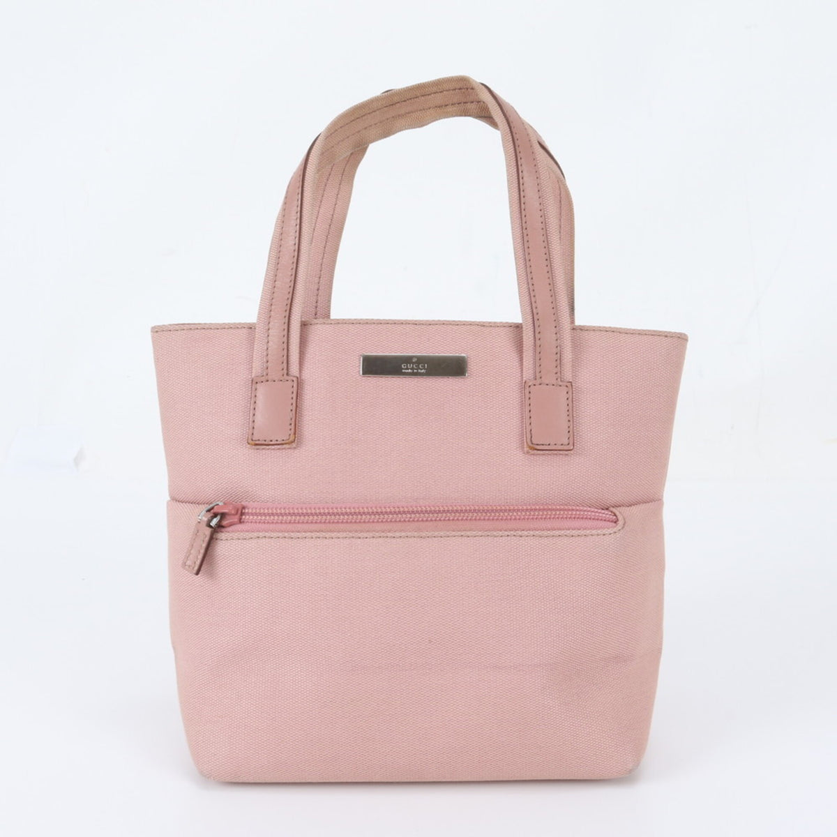 Gucci Pink Leather Canvas Handbag Tote Bag (Pre-Owned)