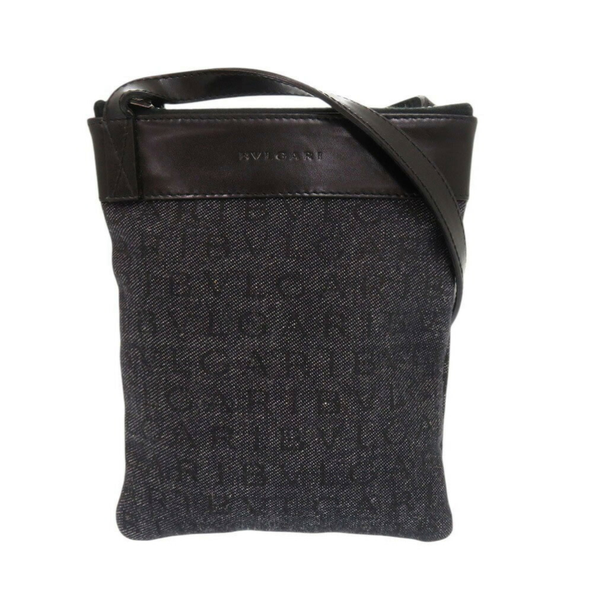 Bvlgari Navy Canvas Leather Pochette Shoulder Bag (Pre-Owned)