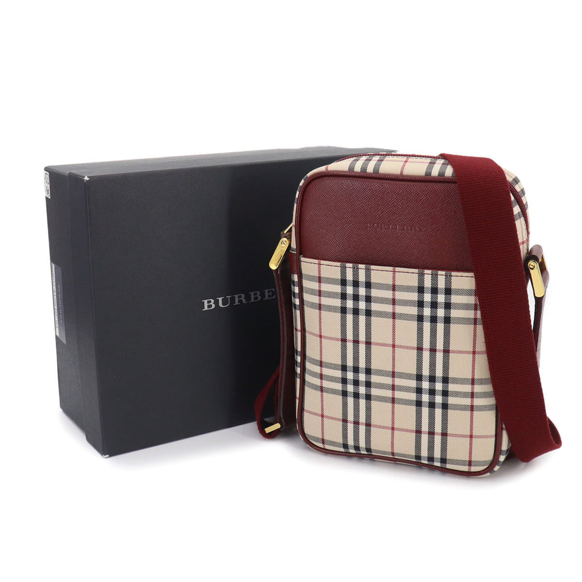 Burberry Beige Bordeaux Canvas Leather Shoulder Bag (Pre-Owned)