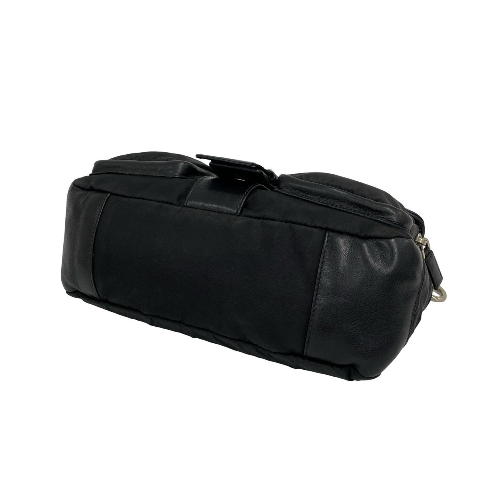 Prada Black Leather Nylon Handbag Shoulder Bag (Pre-Owned)