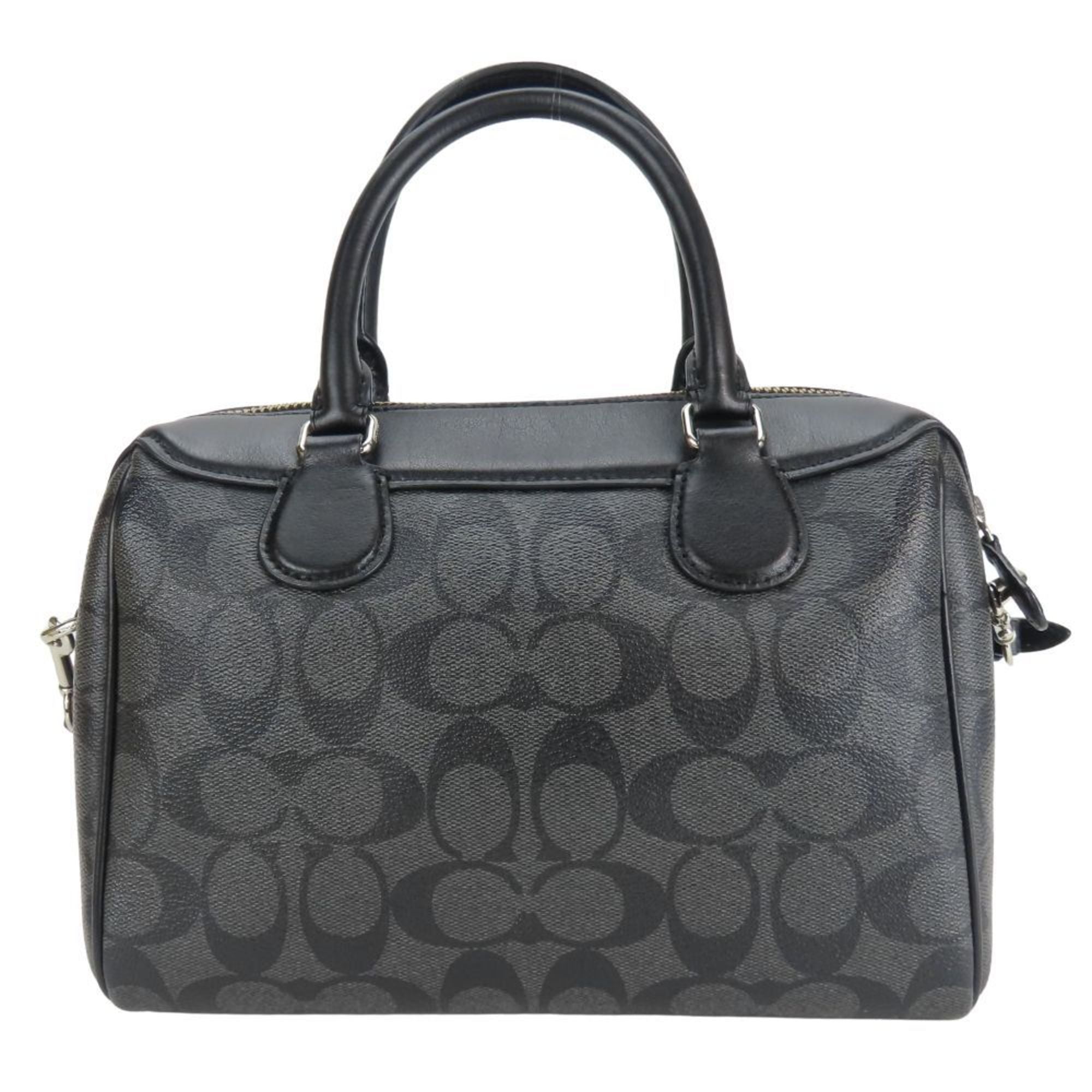 Coach Black Gray Leather Pvc Coated Canvas Handbag (Pre-Owned)