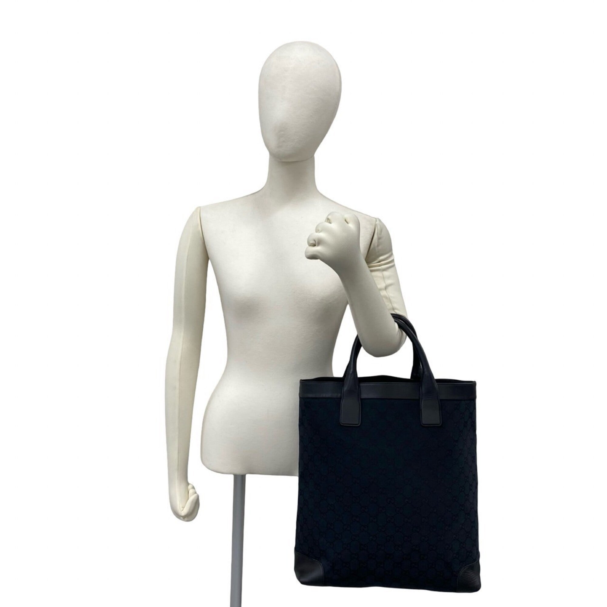 Gucci Black Leather Canvas Handbag Tote Bag (Pre-Owned)