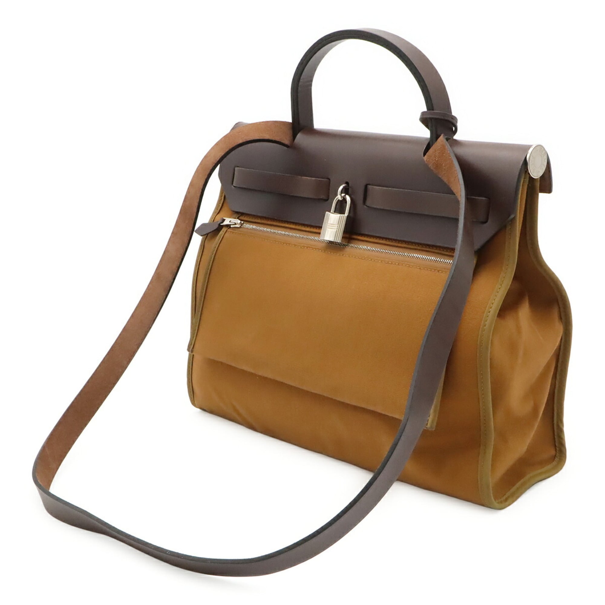 Hermes Dark Brown Light Brown Toile Officier Handbag Pouch Shoulder Bag (Pre-Owned)