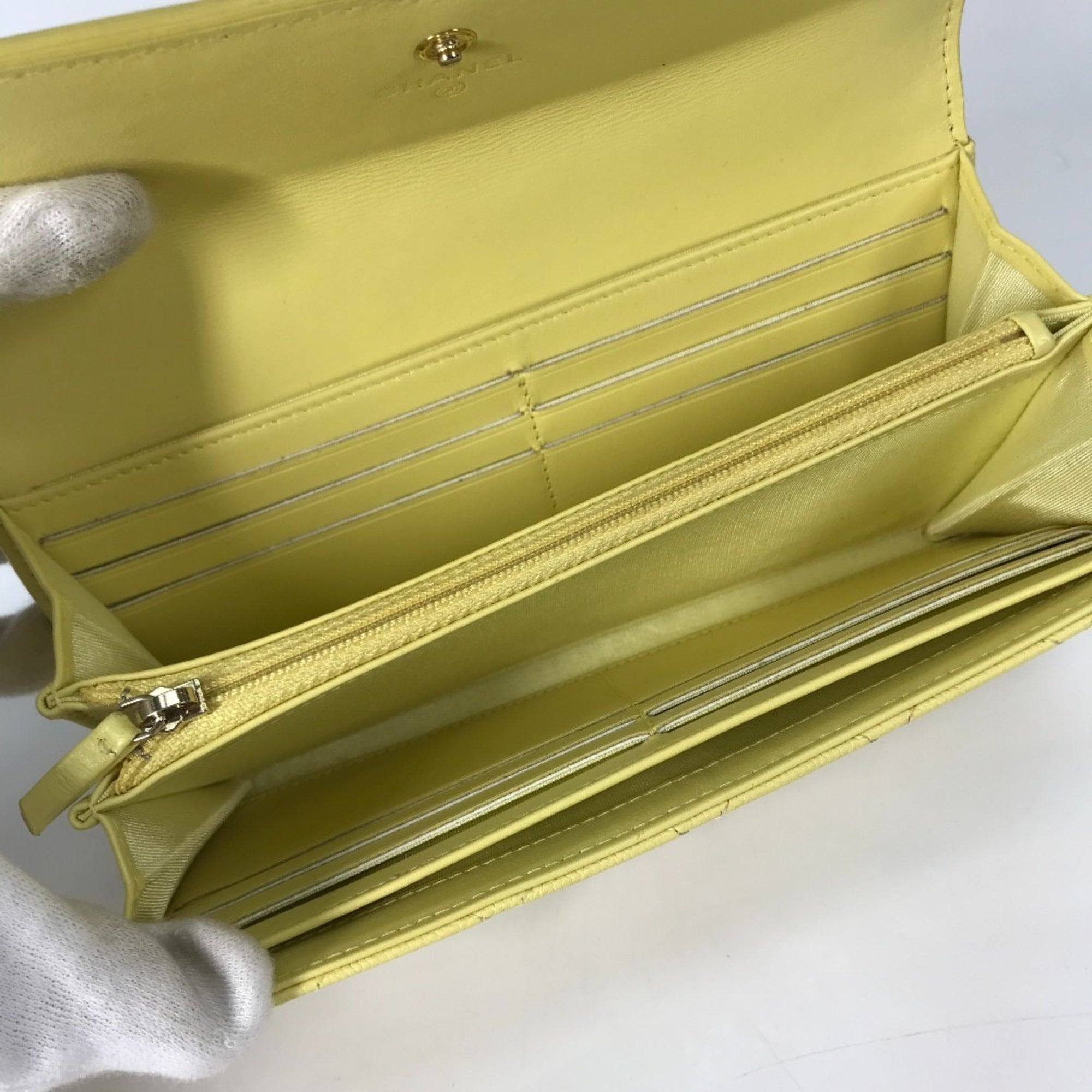 Chanel Yellow Grained Calfskin Long Wallet (Bi-Fold) (Pre-Owned)