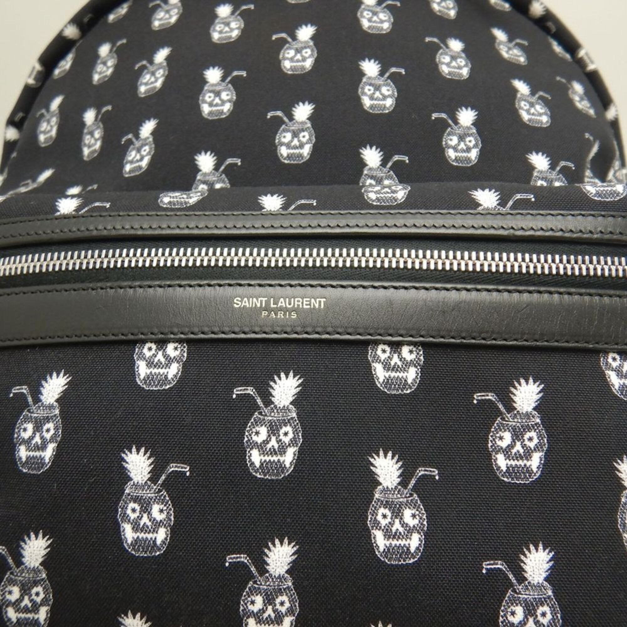 Saint Laurent Black White Canvas Backpack (Pre-Owned)
