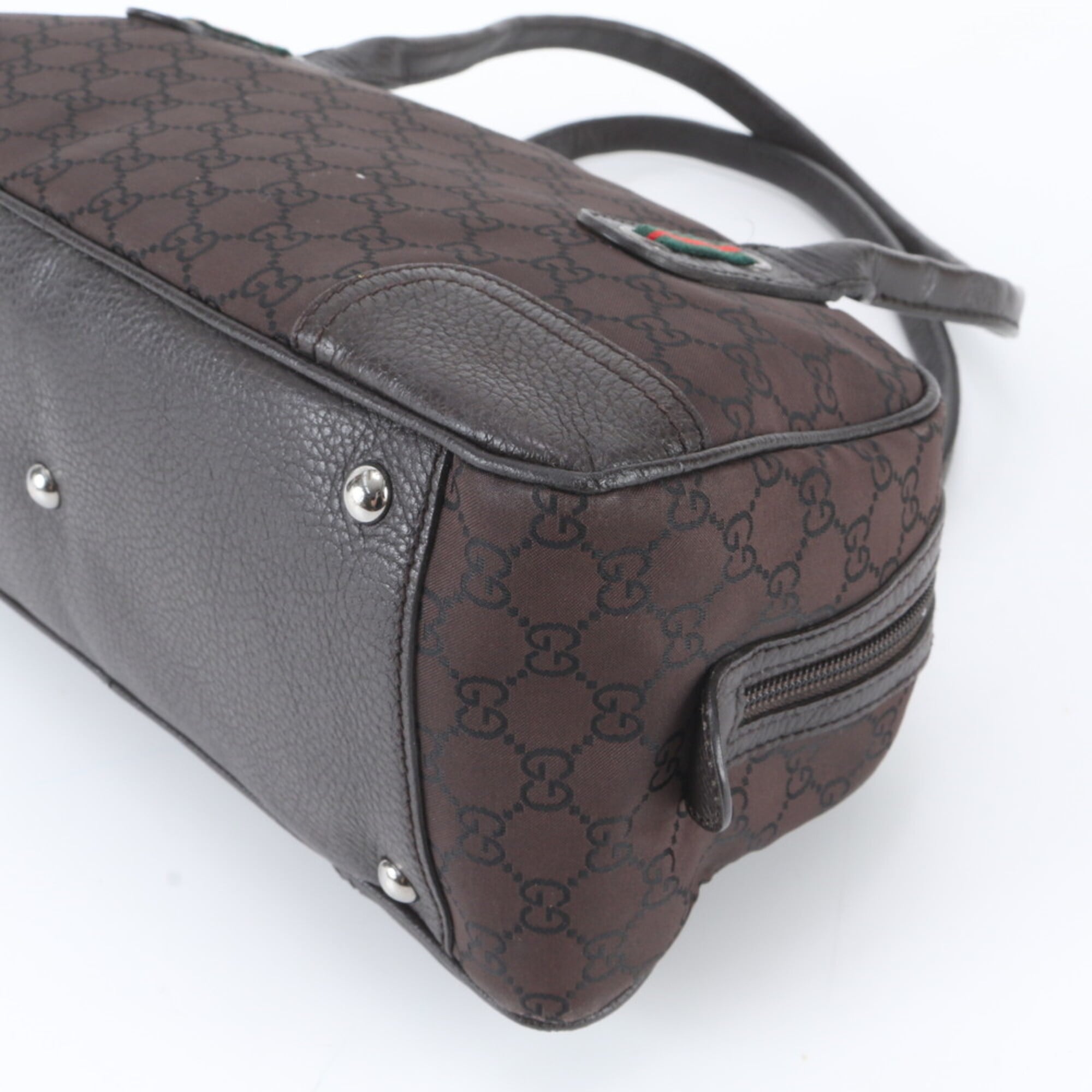 Gucci Sherry Line Dark Brown Nylon Leather Handbag Tote Bag (Pre-Owned)