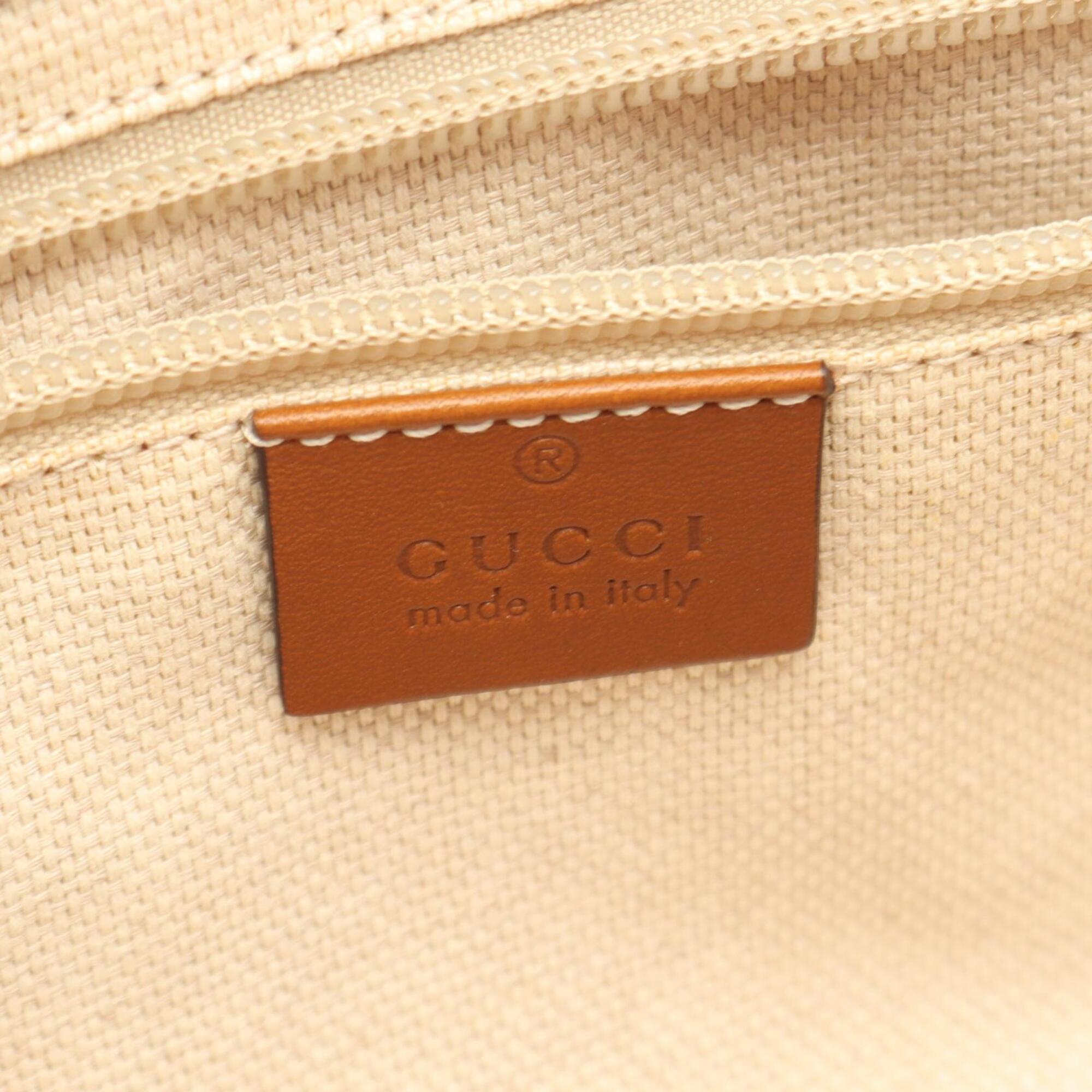 Gucci Sherry Line Beige Brown Canvas Leather Handbag Shoulder Bag (Pre-Owned)