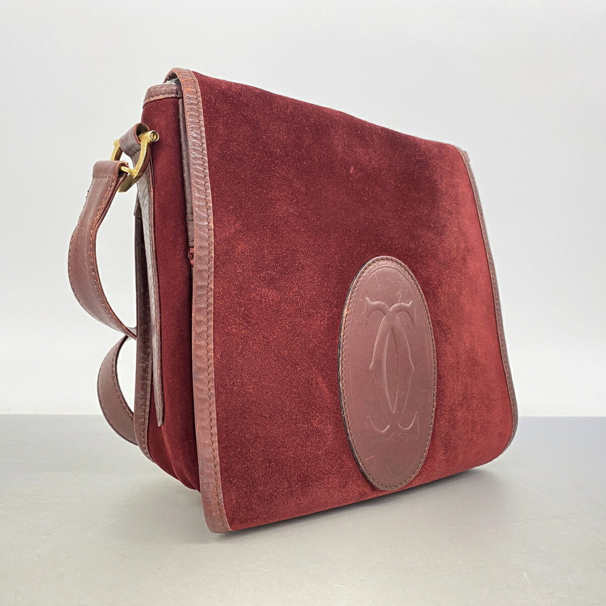 Cartier Bordeaux Suede Shoulder Bag (Pre-Owned)