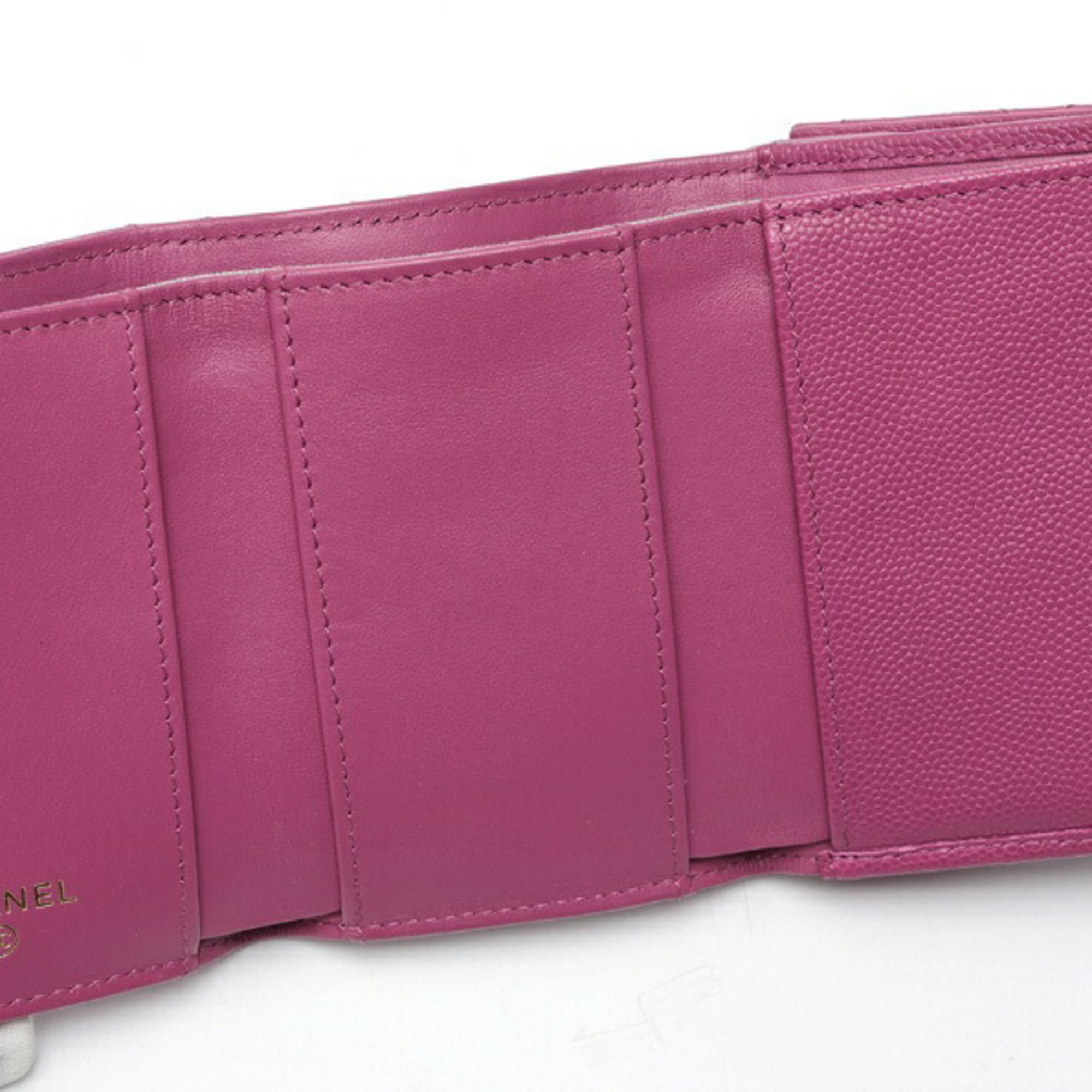 Chanel Purple Grained Calfskin Wallet (Tri-Fold) (Pre-Owned)