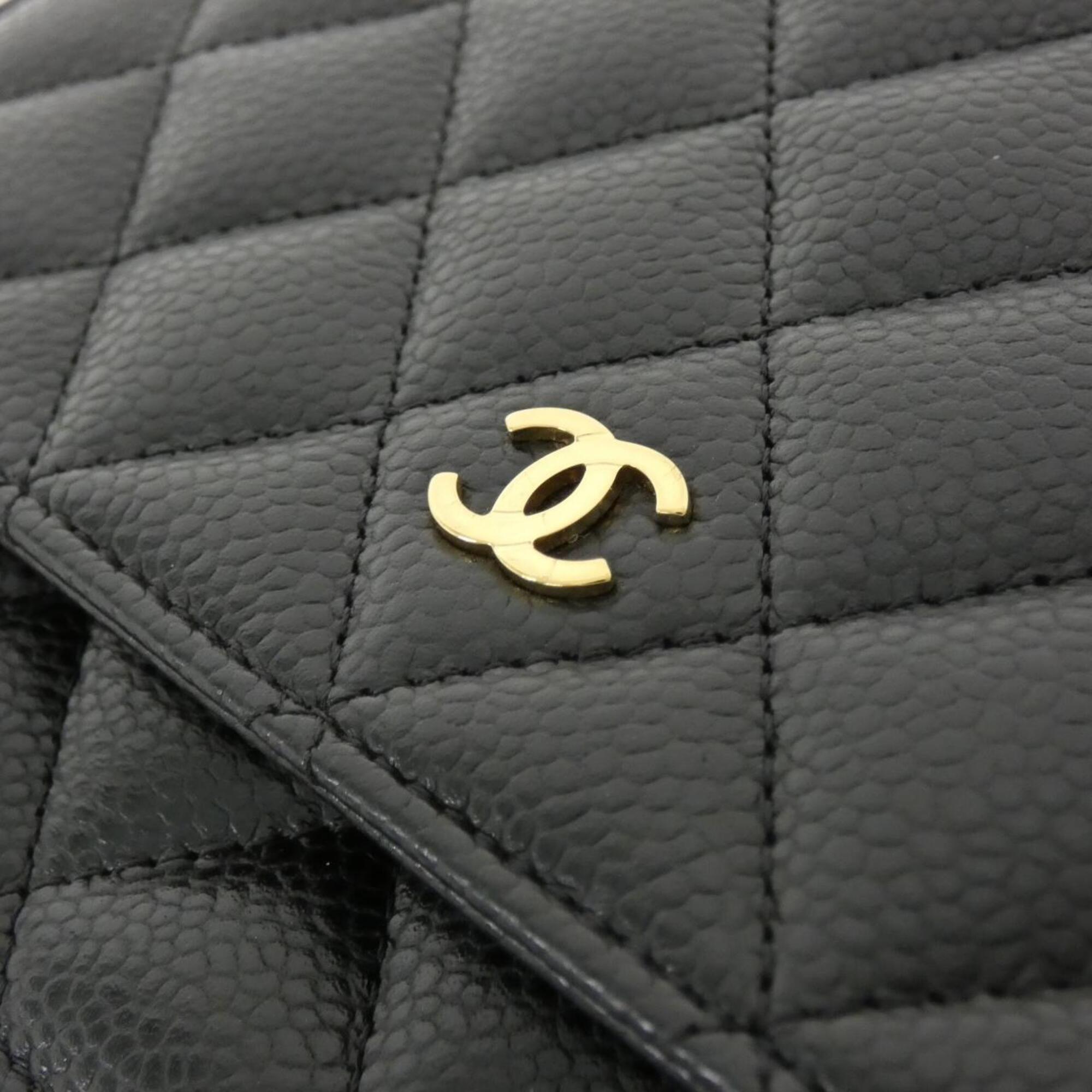 Chanel Black Grained Calfskin Chain/Shoulder Wallet (Pre-Owned)