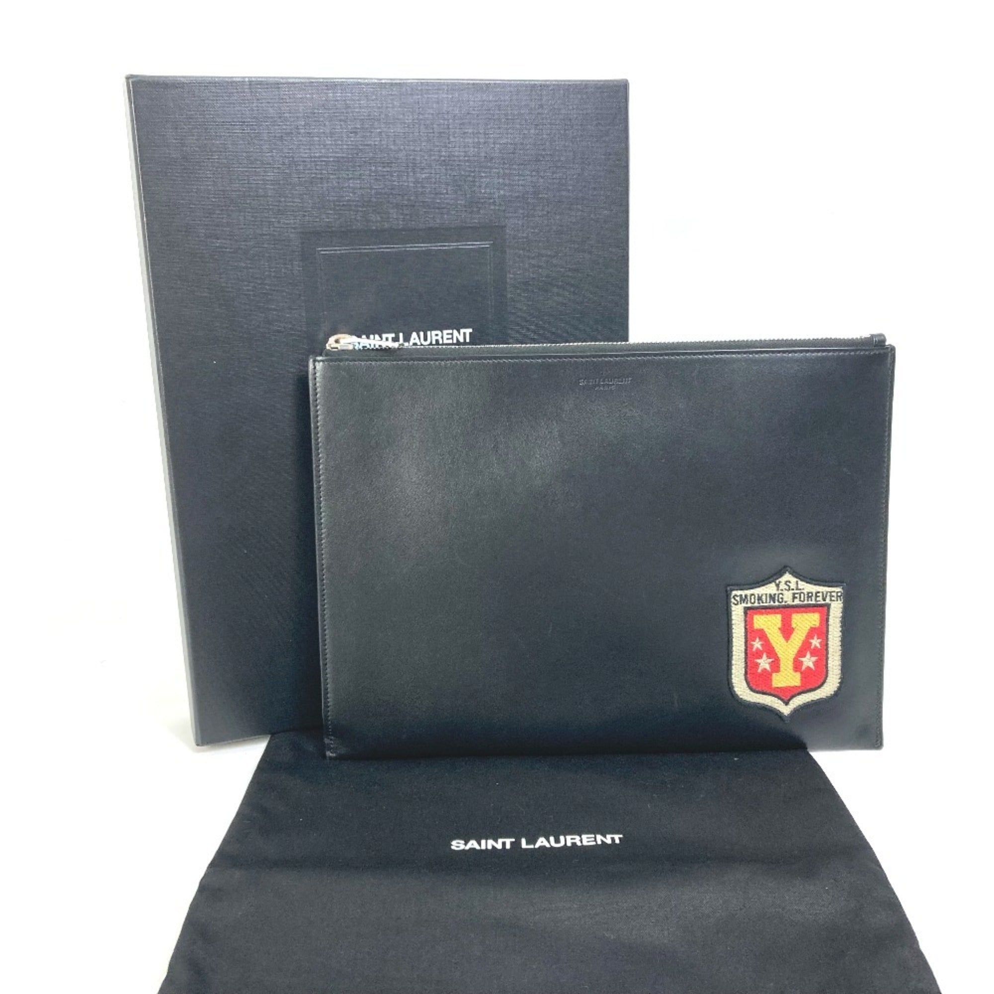 Yves Saint Laurent Black Leather Clutch Bag Pouch (Pre-Owned)