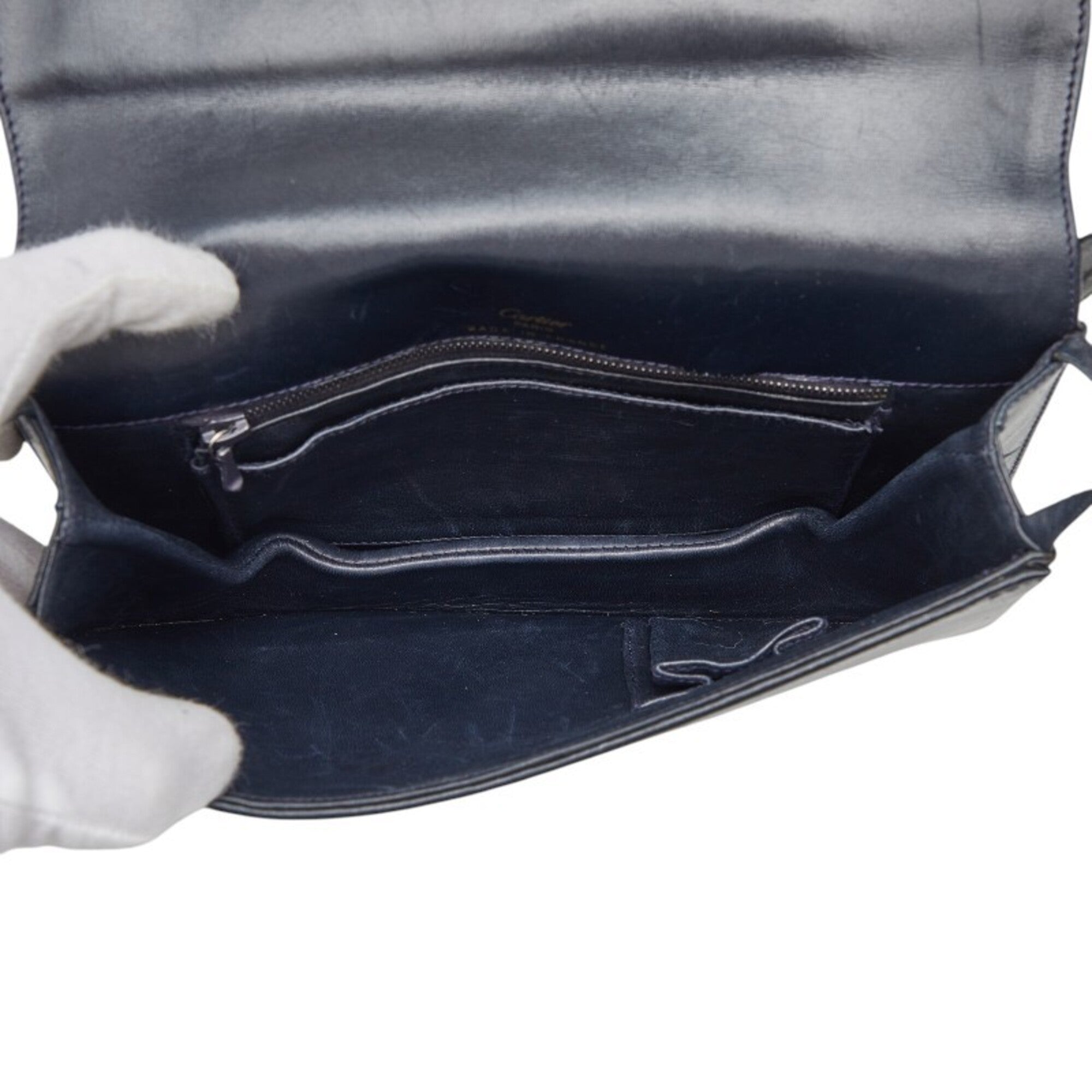 Cartier Sapphire Line Black Leather Shoulder Bag (Pre-Owned)