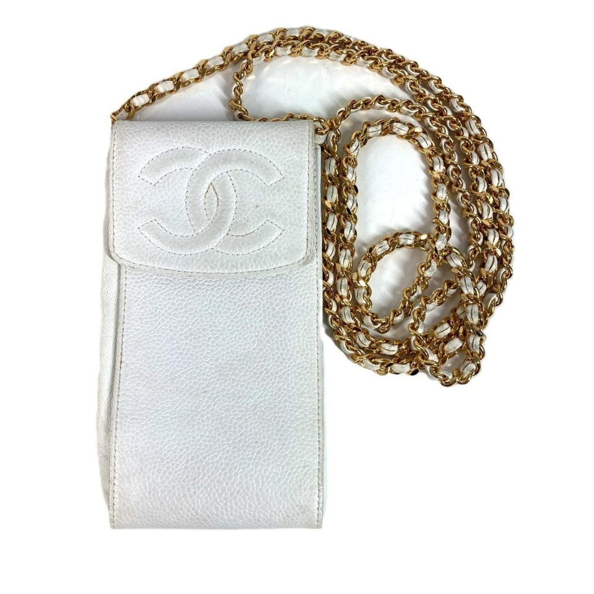 Chanel White Grained Calfskin Phone Wallet (Pre-Owned)