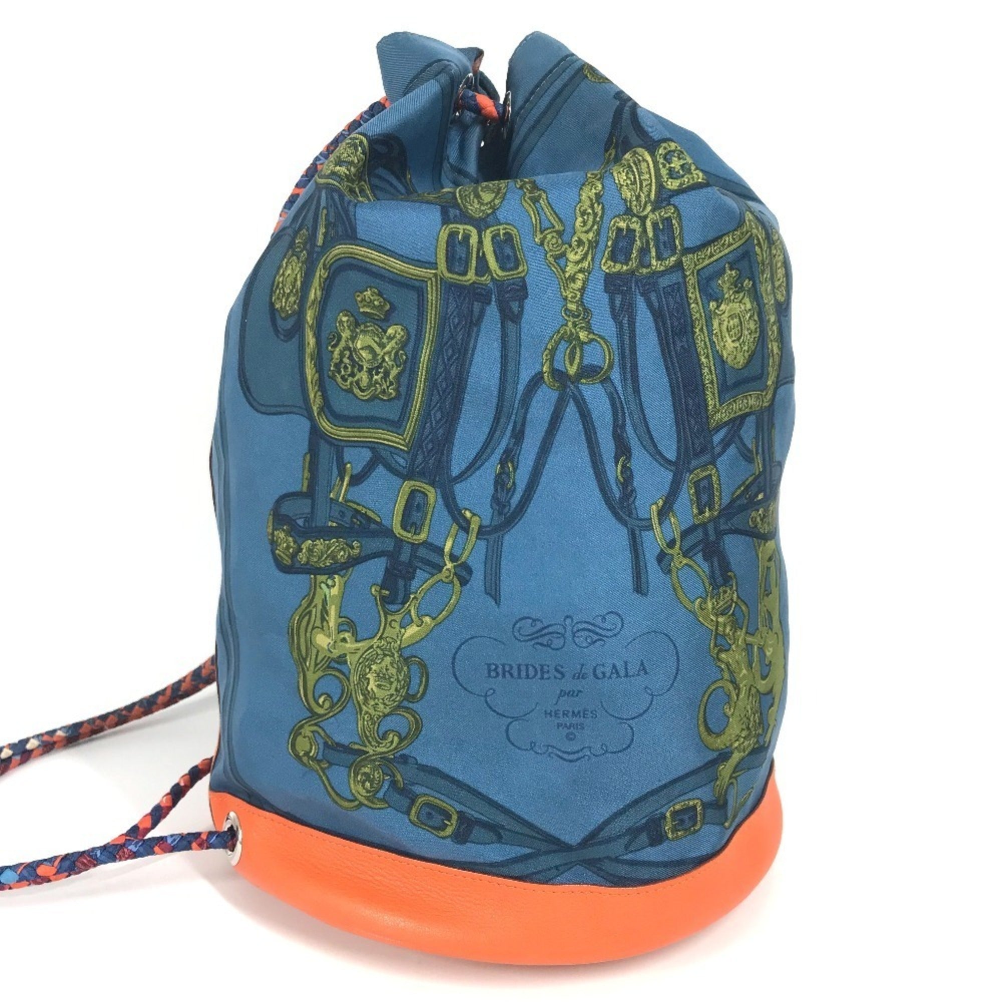 Hermes Blue Orange Silk Leather Shoulder Bag (Pre-Owned)