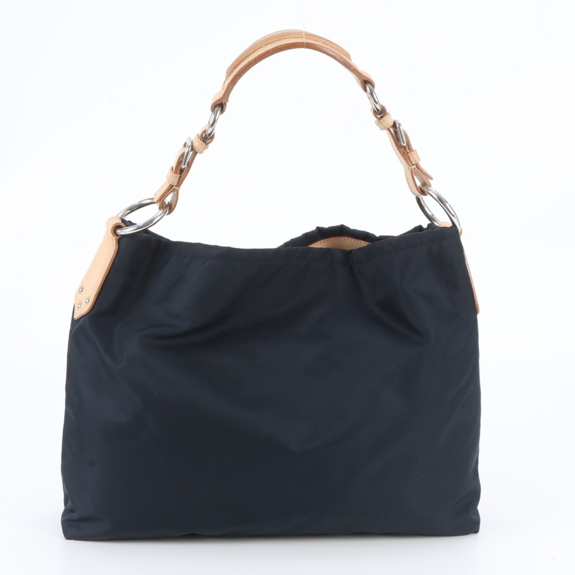 Prada Brown Navy Nylon Leather Handbag Shoulder Bag (Pre-Owned)