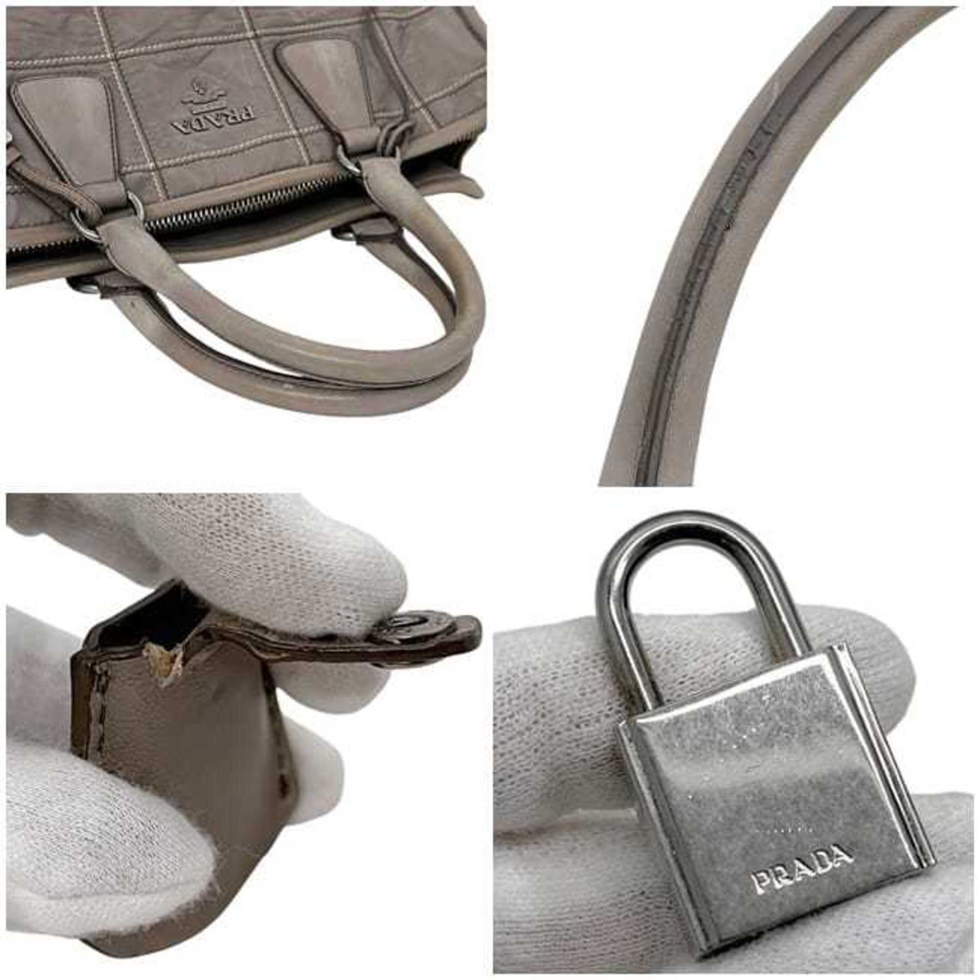 Prada Gray Nappa Leather Leather Handbag Shoulder Bag Tote Bag (Pre-Owned)