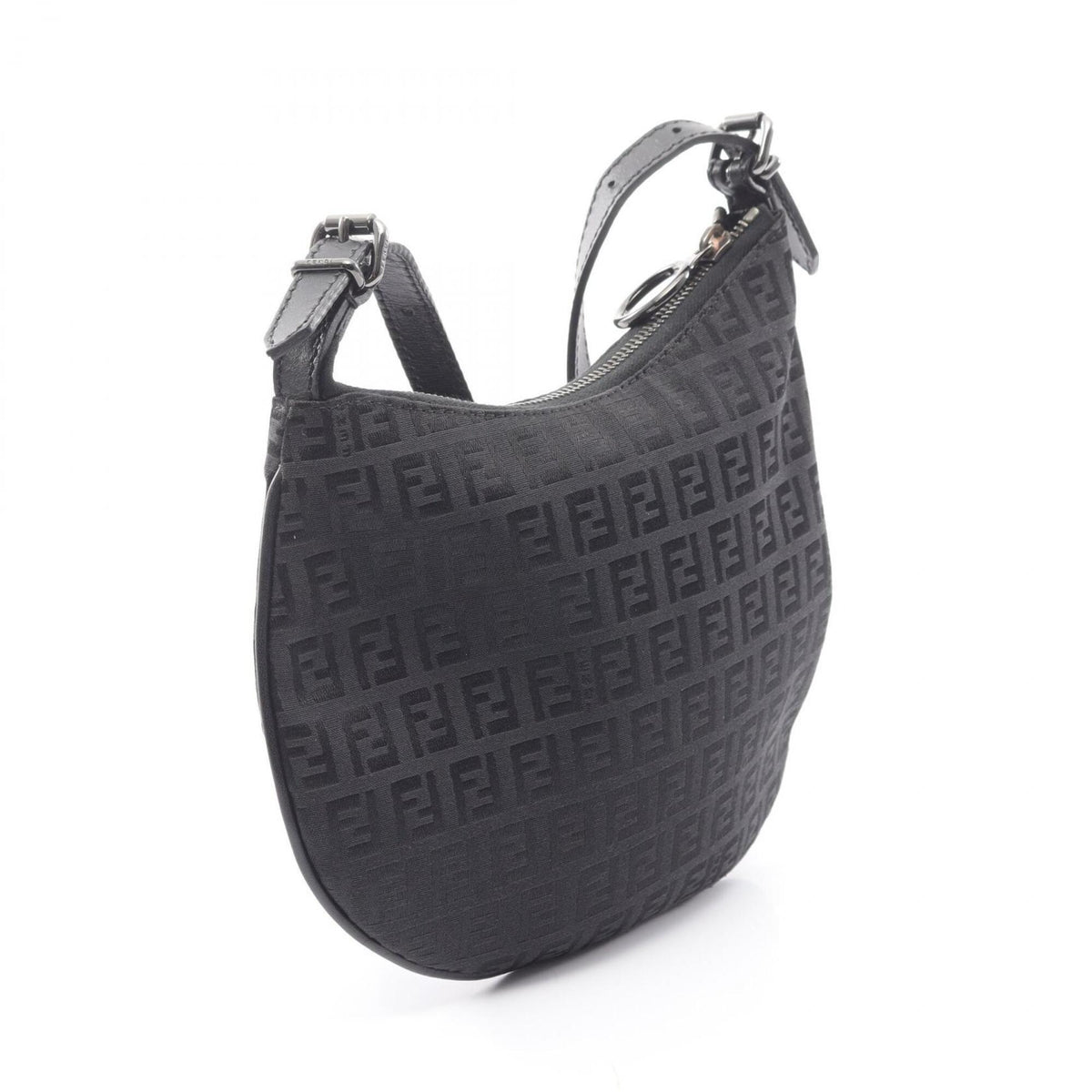 Fendi Zucchino Black Canvas Leather Handbag Shoulder Bag (Pre-Owned)