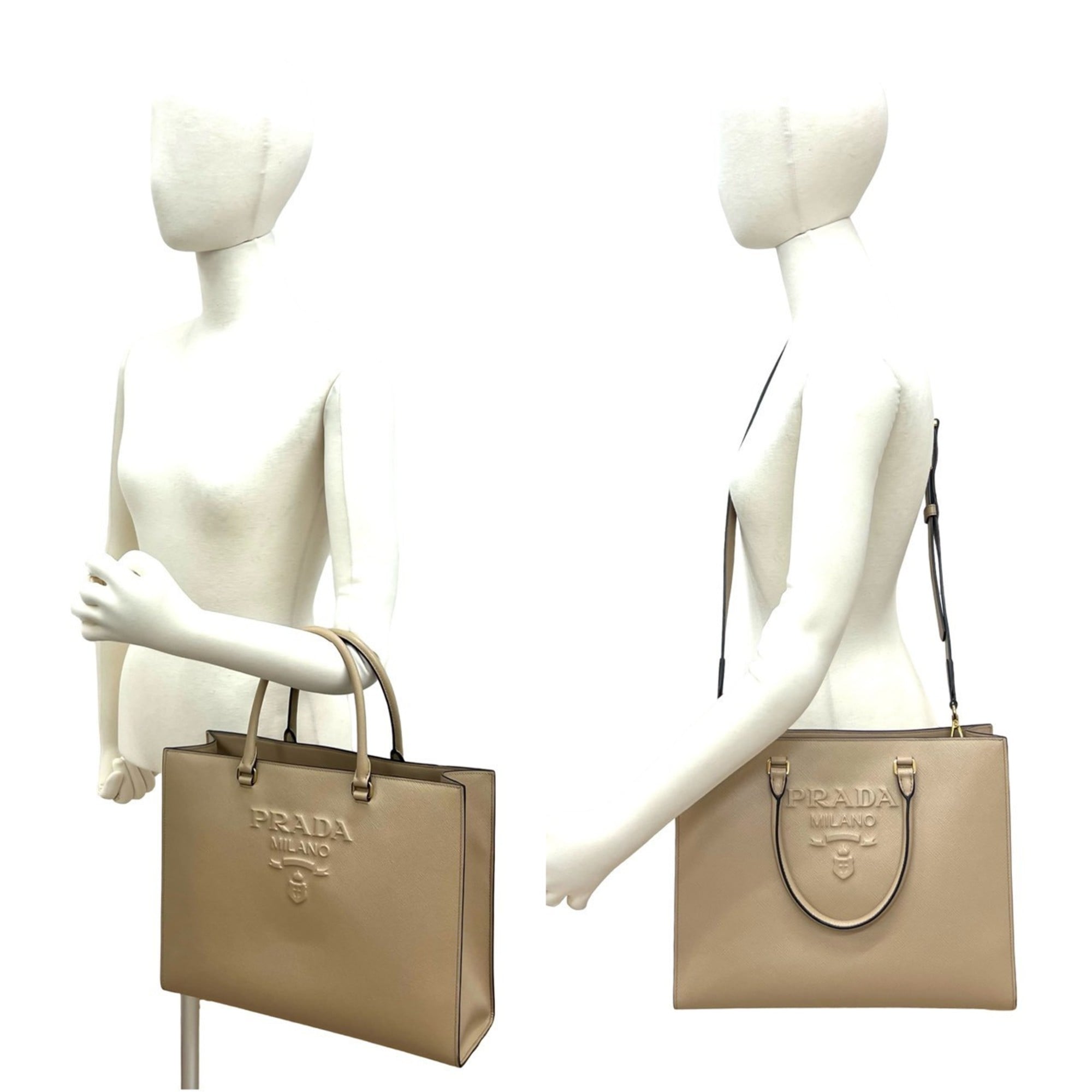 Prada Beige Leather Handbag Shoulder Bag Tote Bag (Pre-Owned)