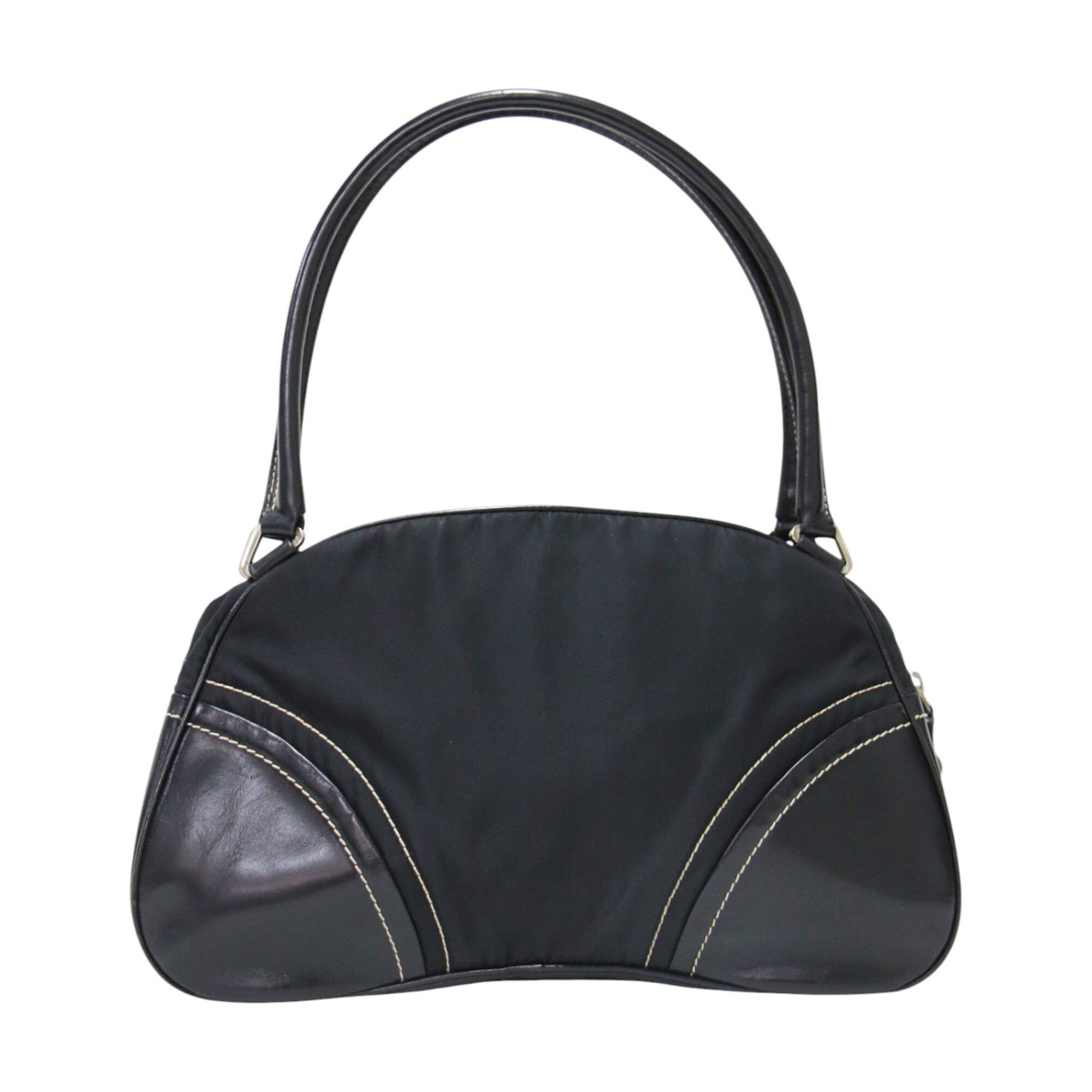 Prada Black Nylon Leather Boston Bag Handbag (Pre-Owned)
