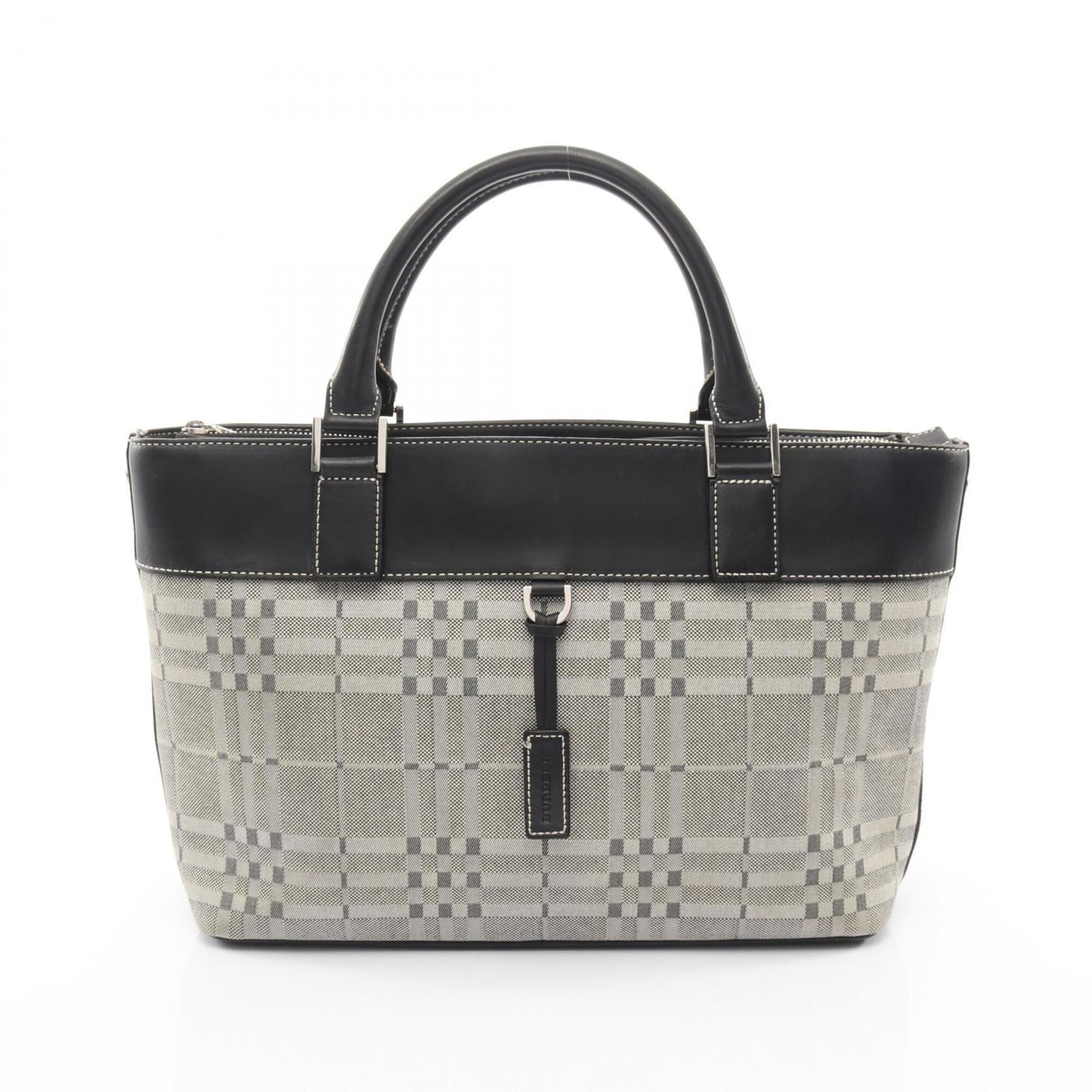 Burberry Black Ivory Canvas Leather Handbag (Pre-Owned)