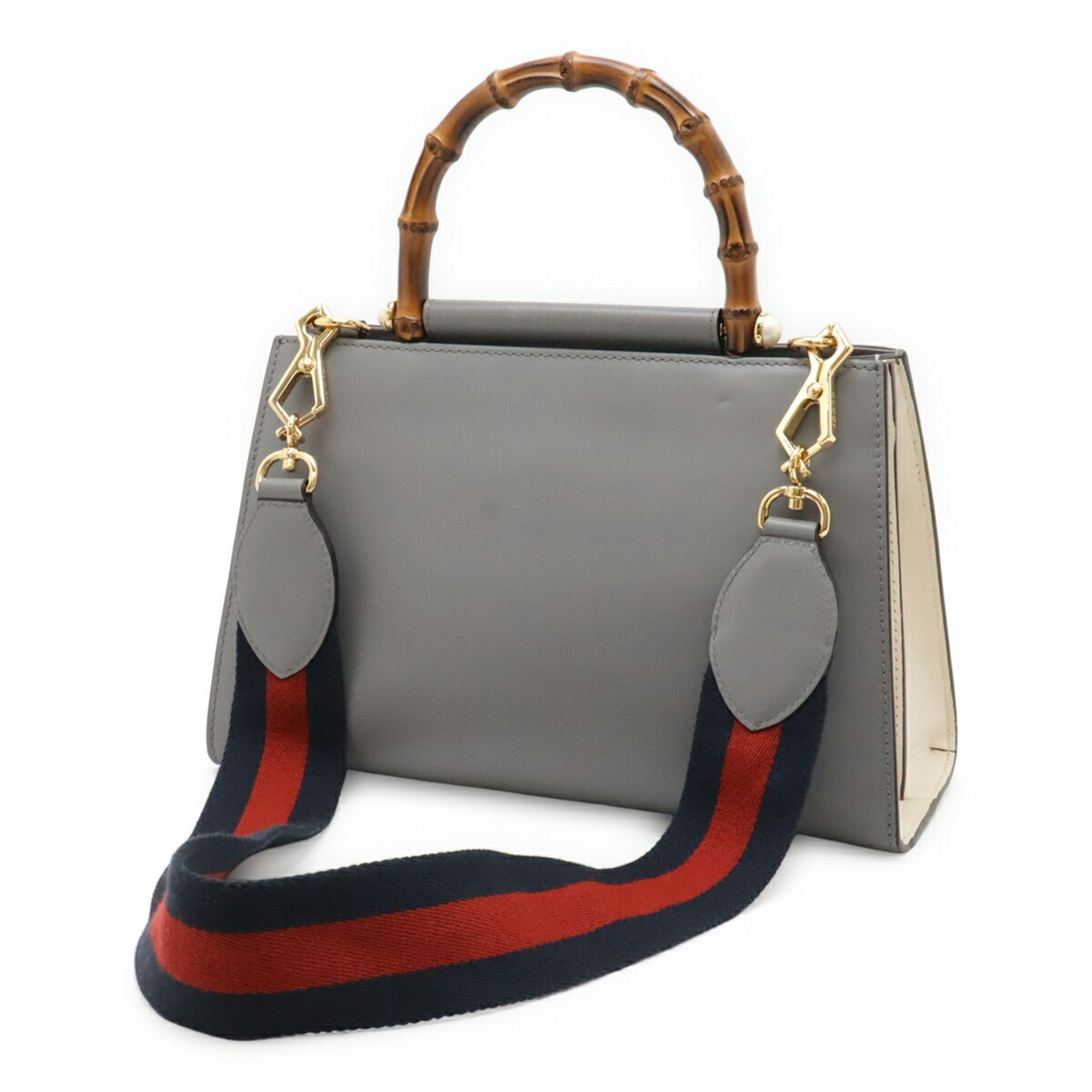 Gucci Gray Off-White Bamboo Leather Handbag Shoulder Bag (Pre-Owned)