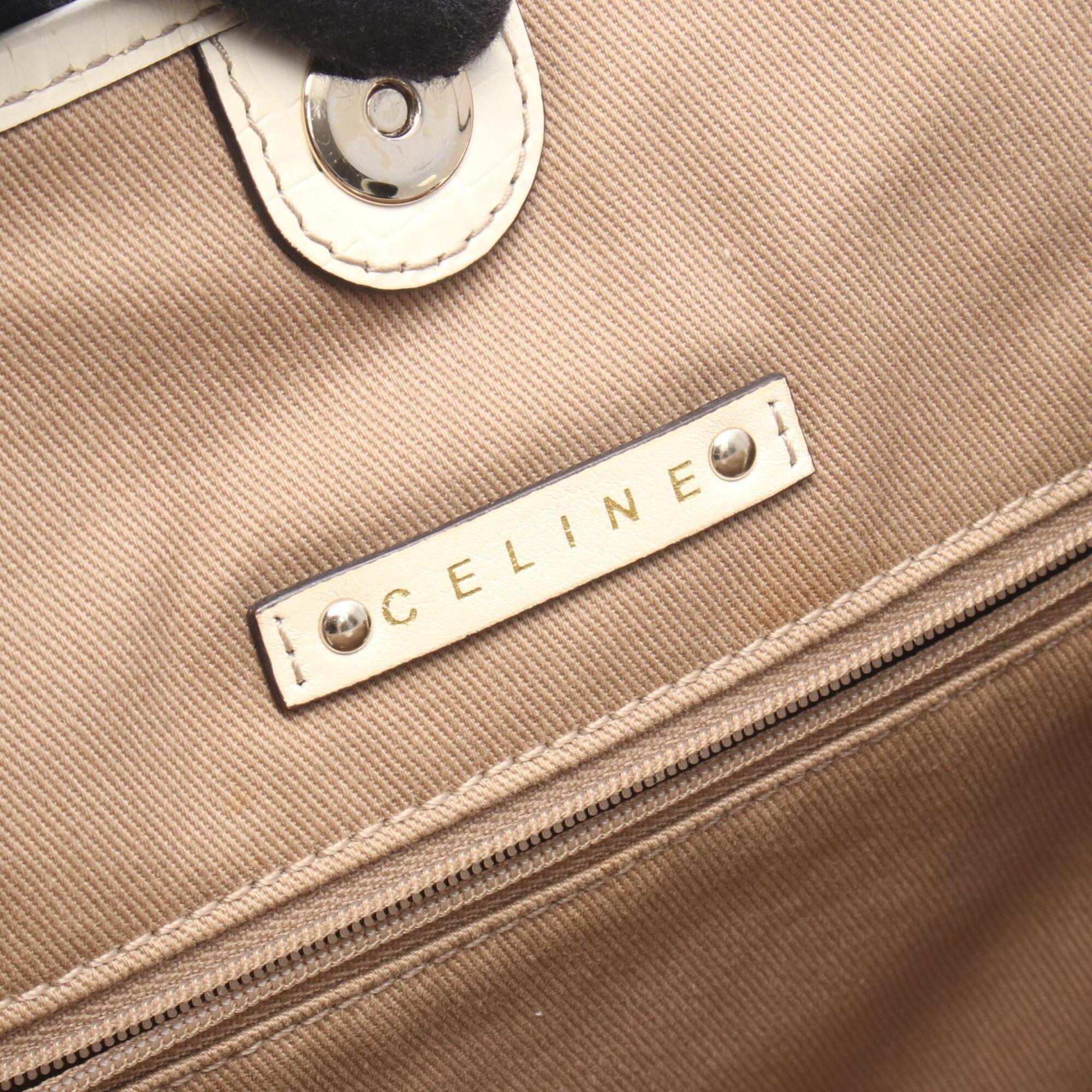 Celine Macadam Beige Ivory Canvas Leather Handbag Tote Bag (Pre-Owned)