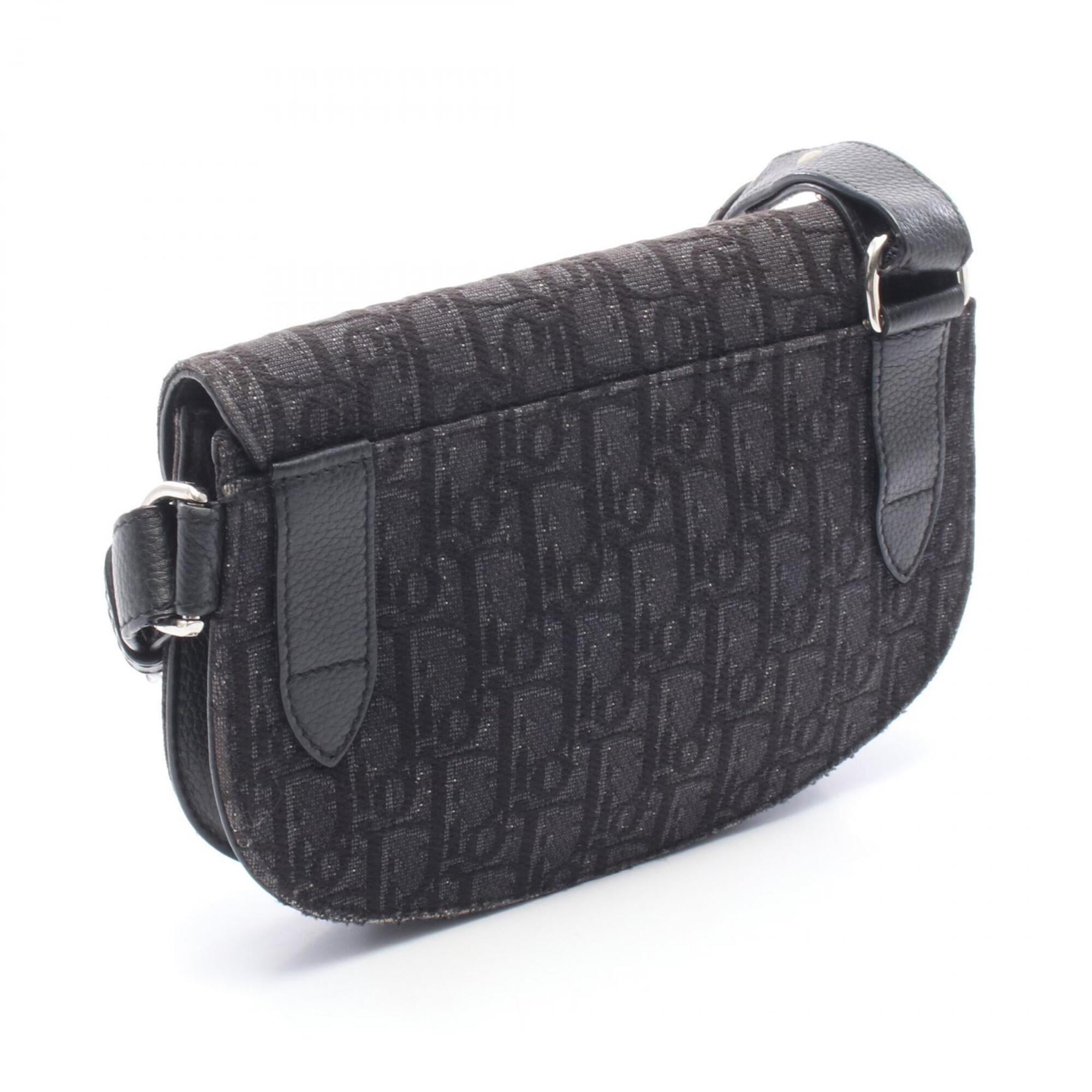 Christian Dior Black Canvas Leather Handbag Saddle Bag Shoulder Bag (Pre-Owned)
