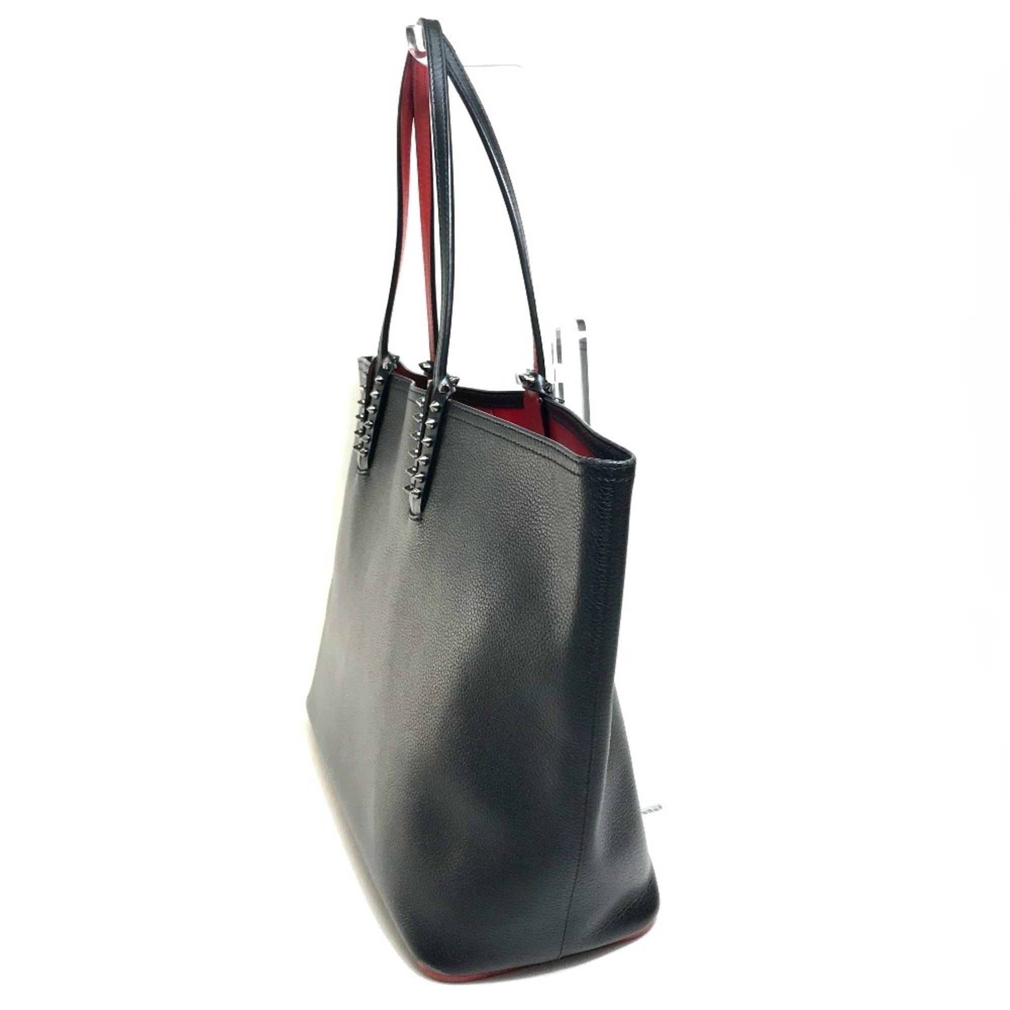 Christian Louboutin Black Red Color Leather Shoulder Bag Tote Bag (Pre-Owned)