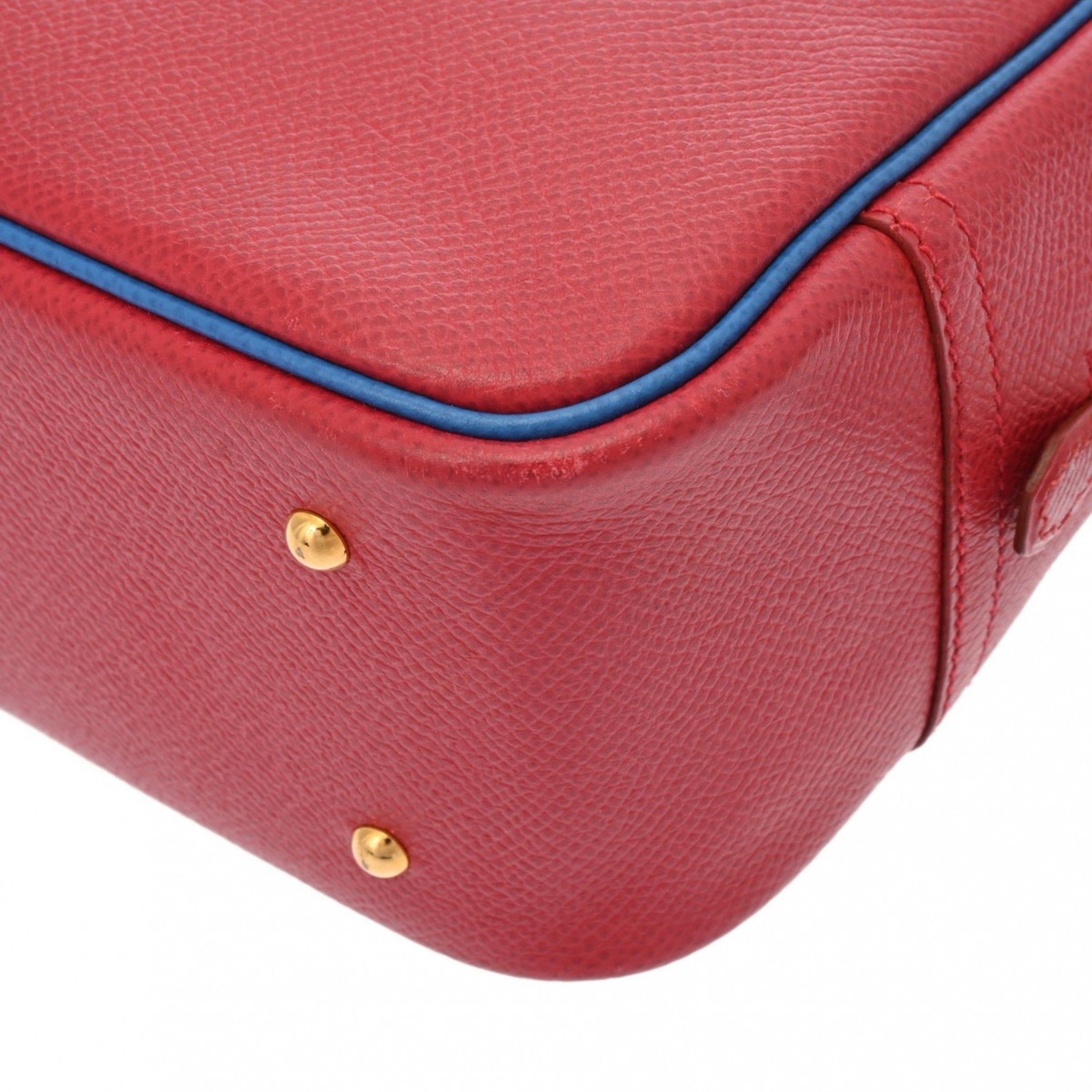 Hermes Blue Red Color Courchevel Leather Handbag (Pre-Owned)