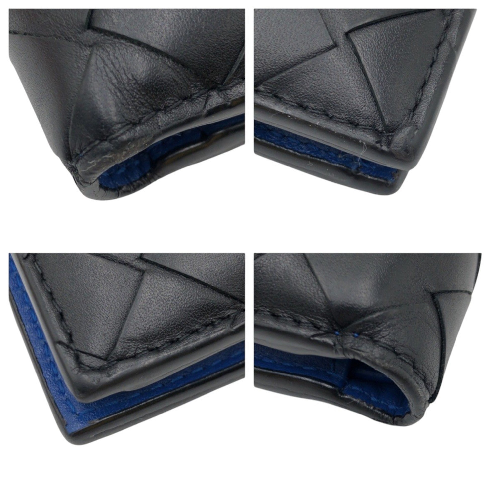 Bottega Veneta Intrecciato Black Blue Leather Wallet (Bi-Fold) (Pre-Owned)