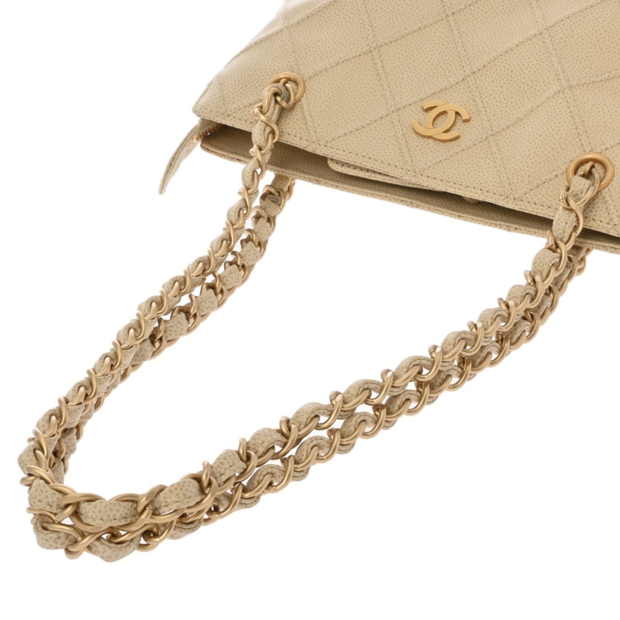 Chanel Beige Grained Calfskin Shoulder Bag (Pre-Owned)