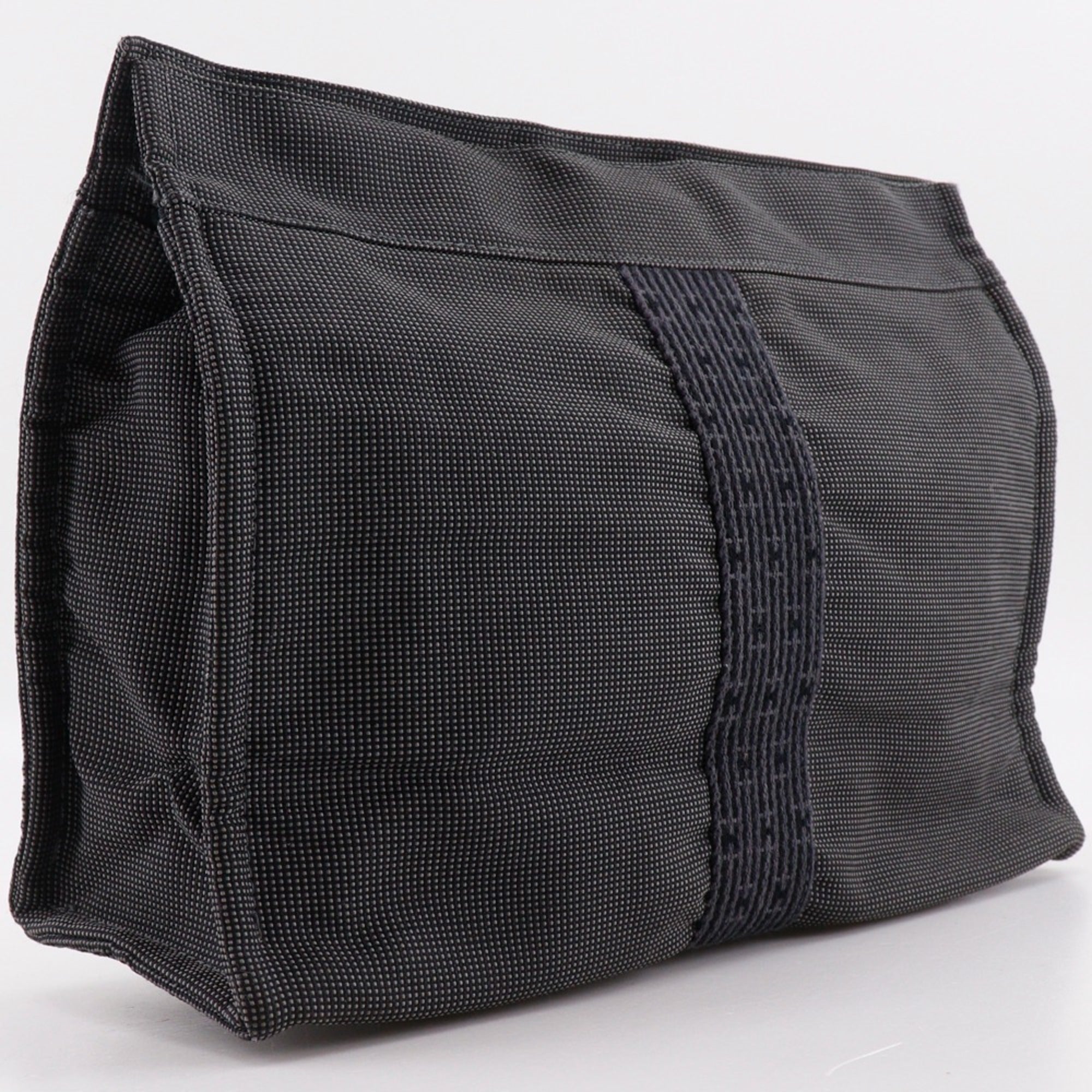 Hermes Her Line Gray Nylon Canvas Clutch Bag Pouch (Pre-Owned)