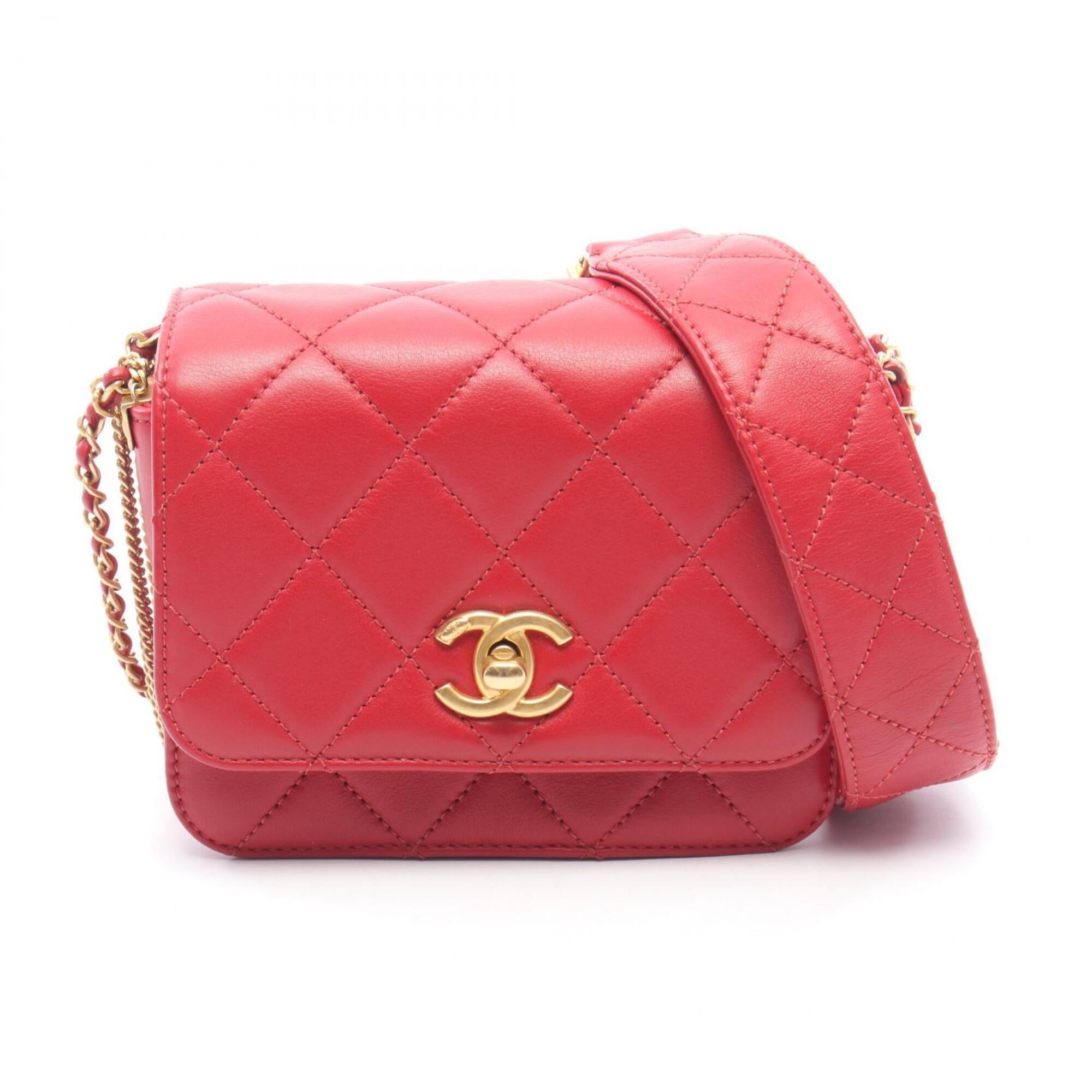 Chanel Matelasse Red Color Leather Handbag Shoulder Bag (Pre-Owned)