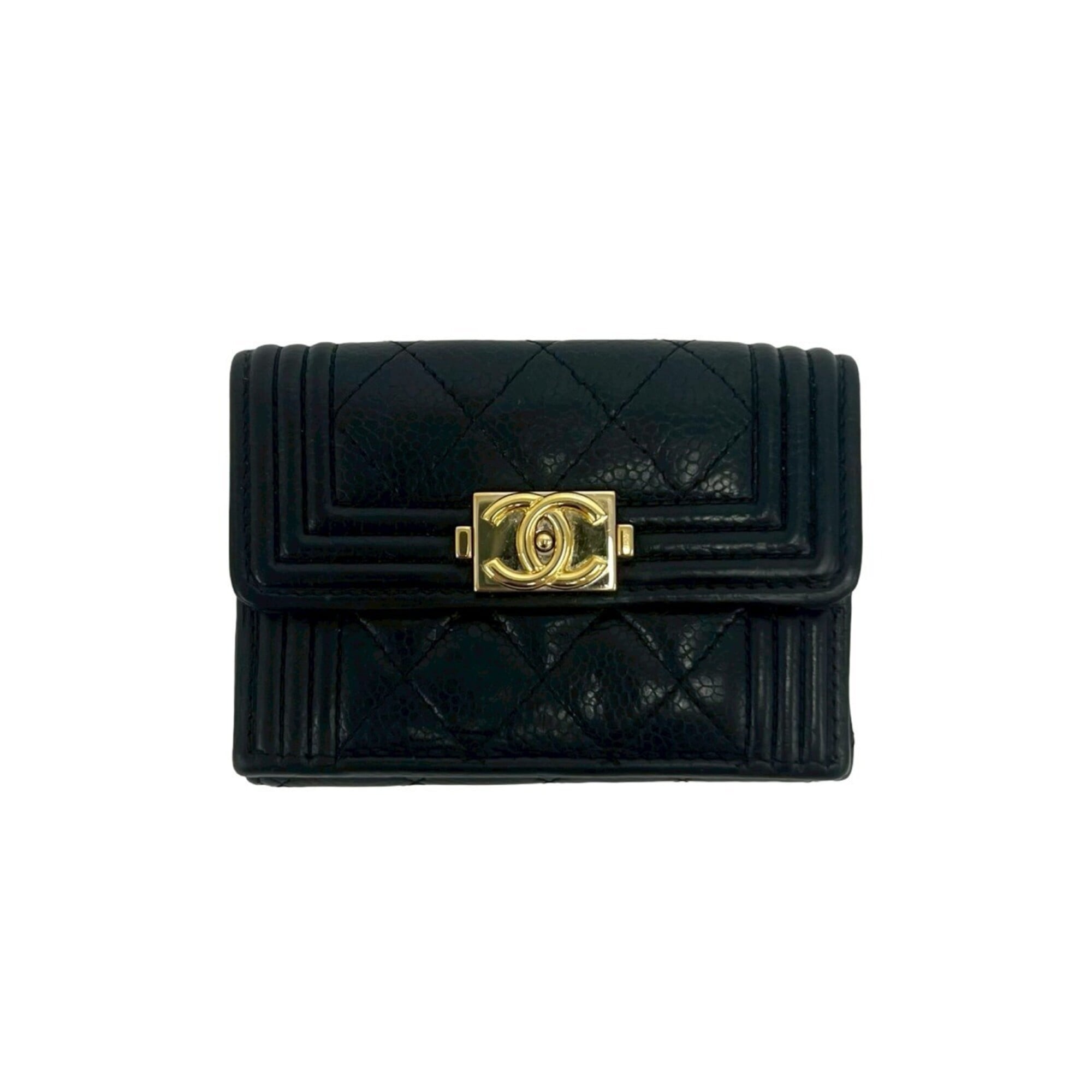 Chanel Black Grained Calfskin Wallet (Tri-Fold) (Pre-Owned)