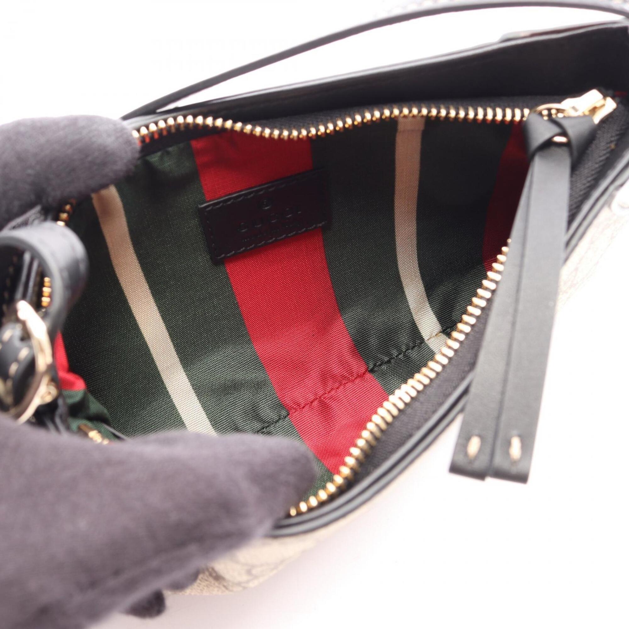 Gucci Beige Black Coated Canvas Leather Handbag Shoulder Bag (Pre-Owned)