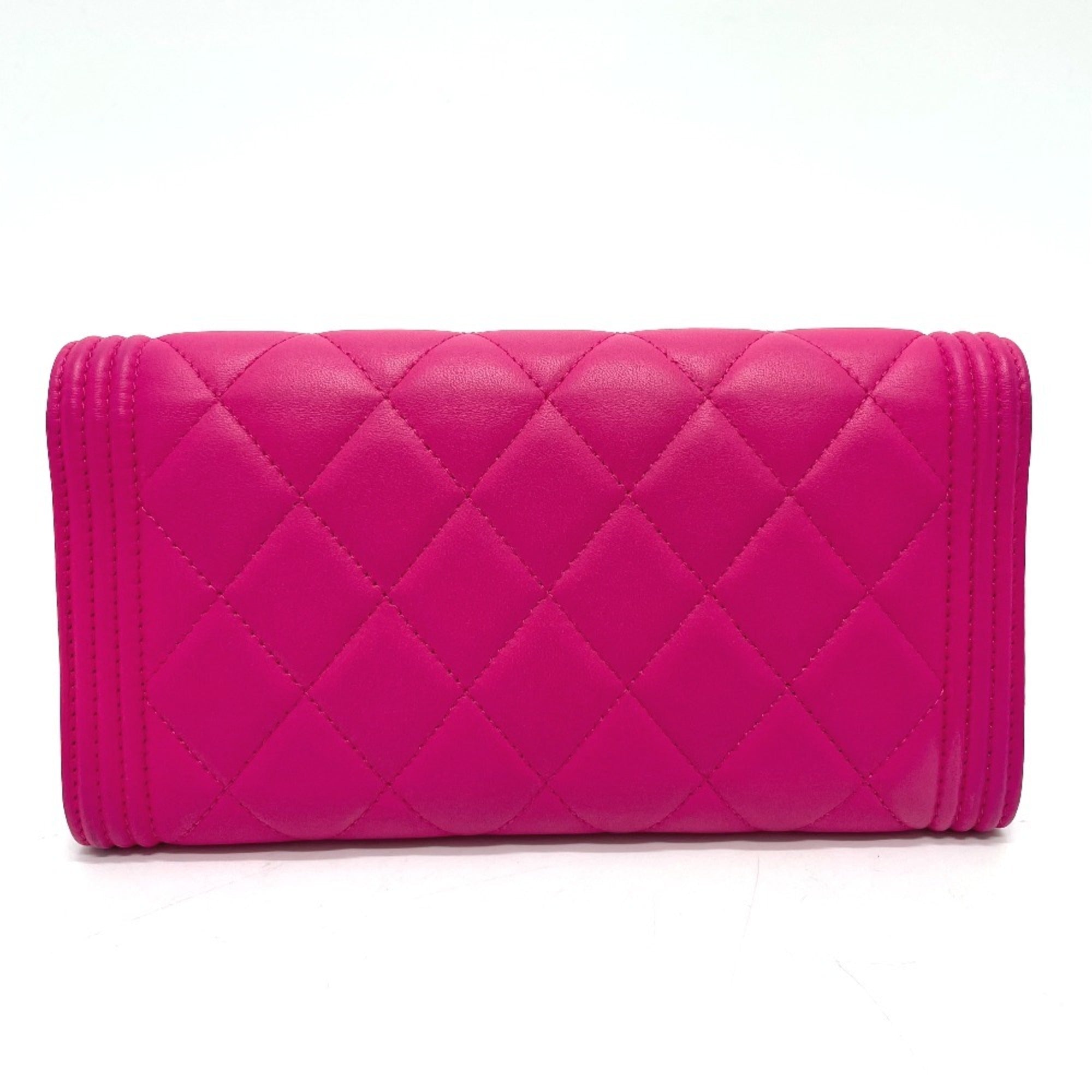 Chanel Matelasse Pink Leather Long Wallet (Bi-Fold) (Pre-Owned)