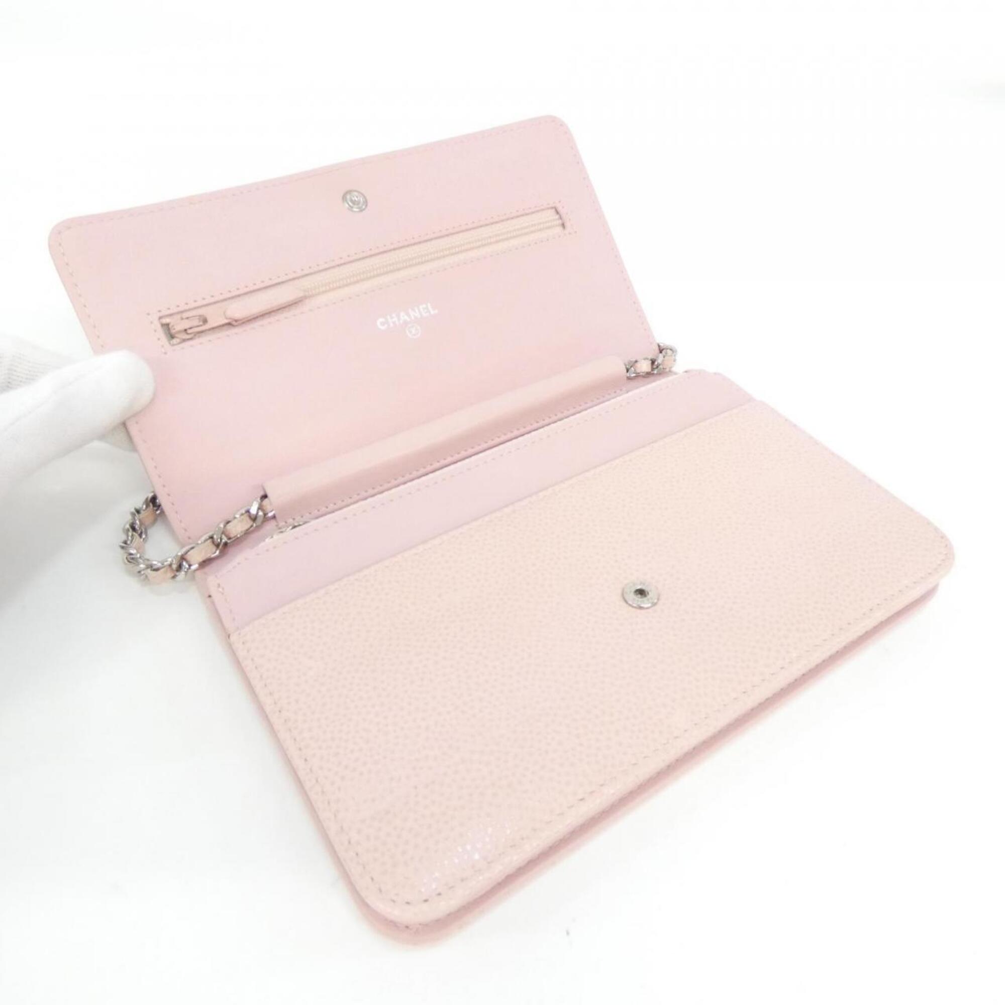 Chanel Light Pink Grained Calfskin Chain/Shoulder Wallet (Pre-Owned)