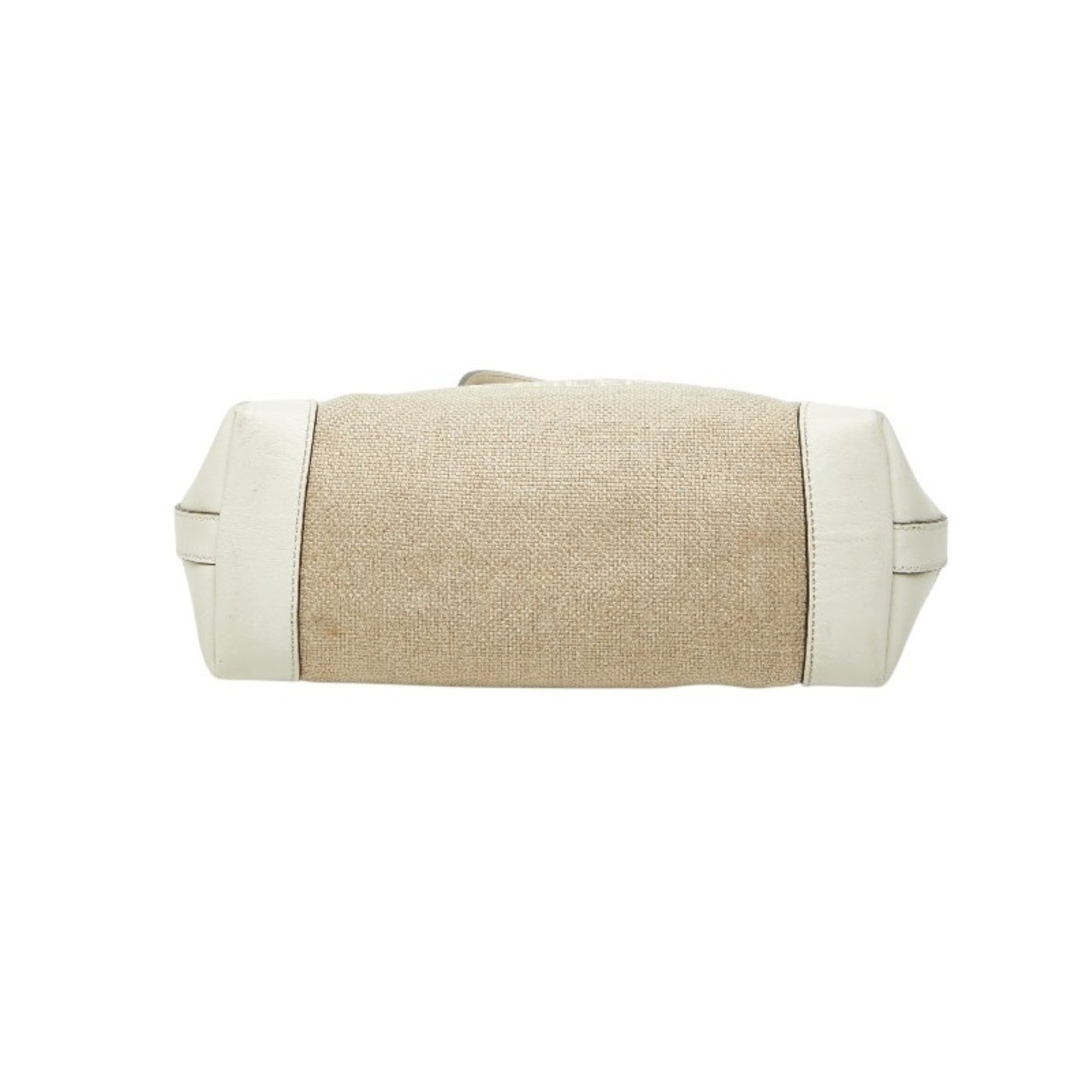 Gucci Beige White Canvas Leather Shoulder Bag Tote Bag (Pre-Owned)