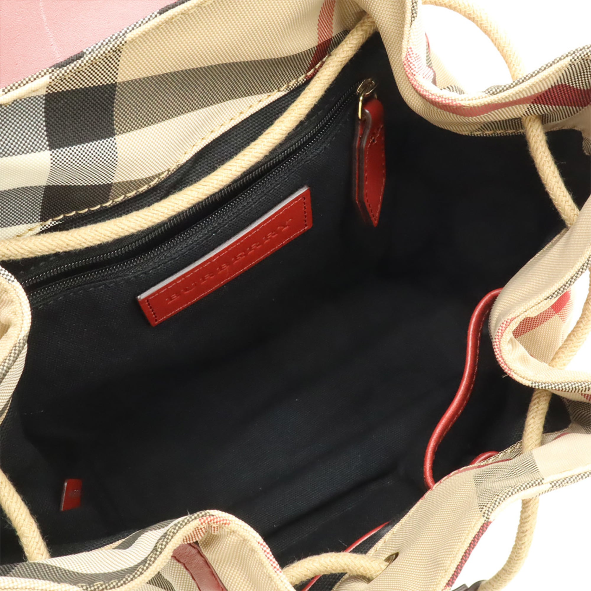 Burberry House Check Beige Red Color Nylon Leather Backpack (Pre-Owned)