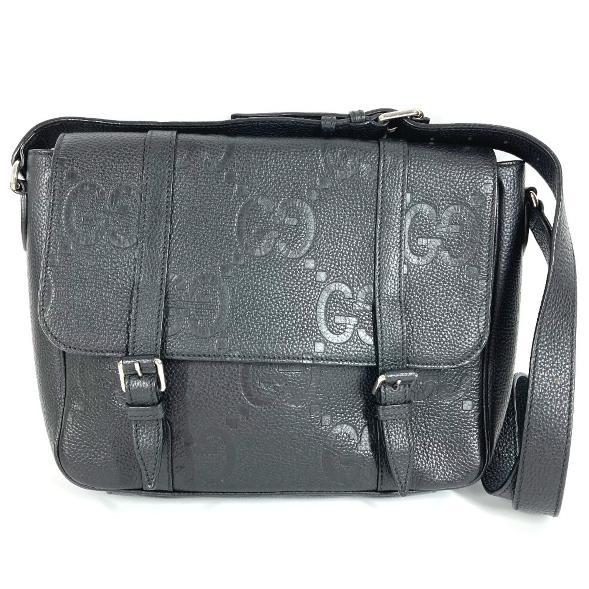 Gucci Black Leather Messenger Bag Shoulder Bag (Pre-Owned)