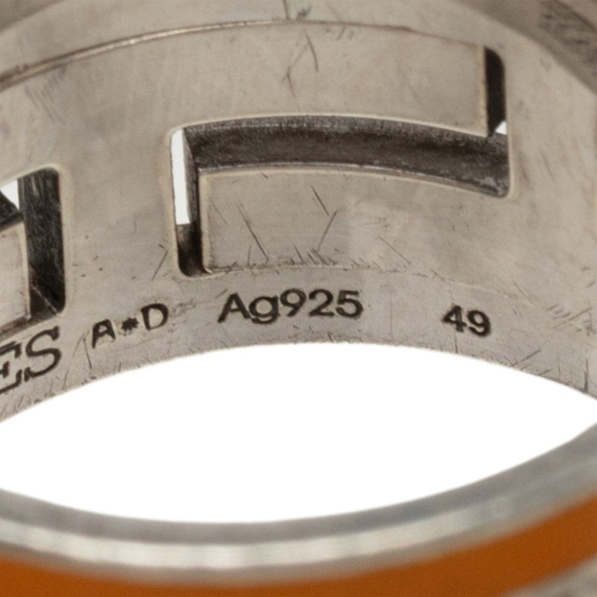 Hermes Silver Orange Silver 925 Band Ring (Pre-Owned)