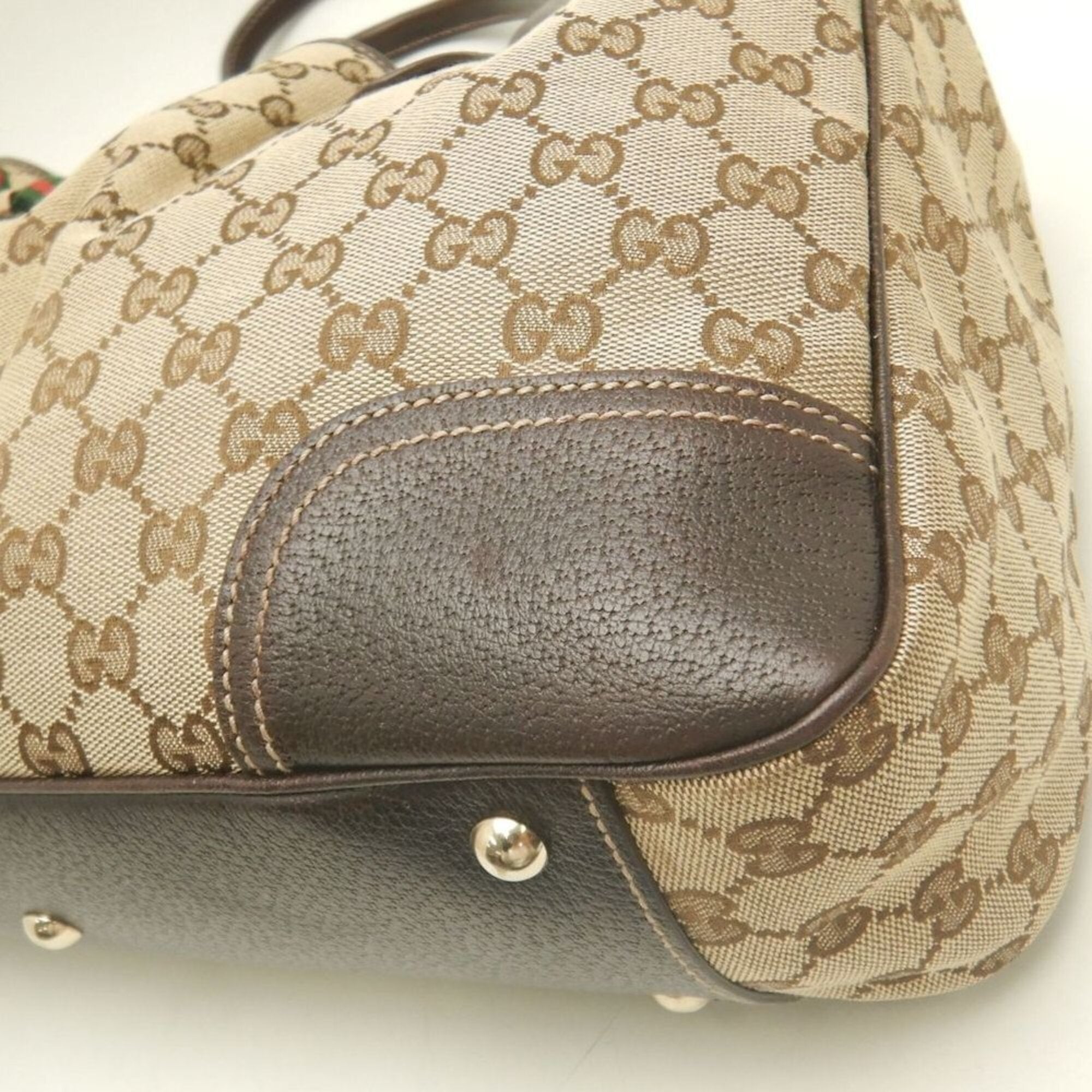 Gucci Gg Canvas Beige Brown Gg Canvas Leather Tote Bag (Pre-Owned)